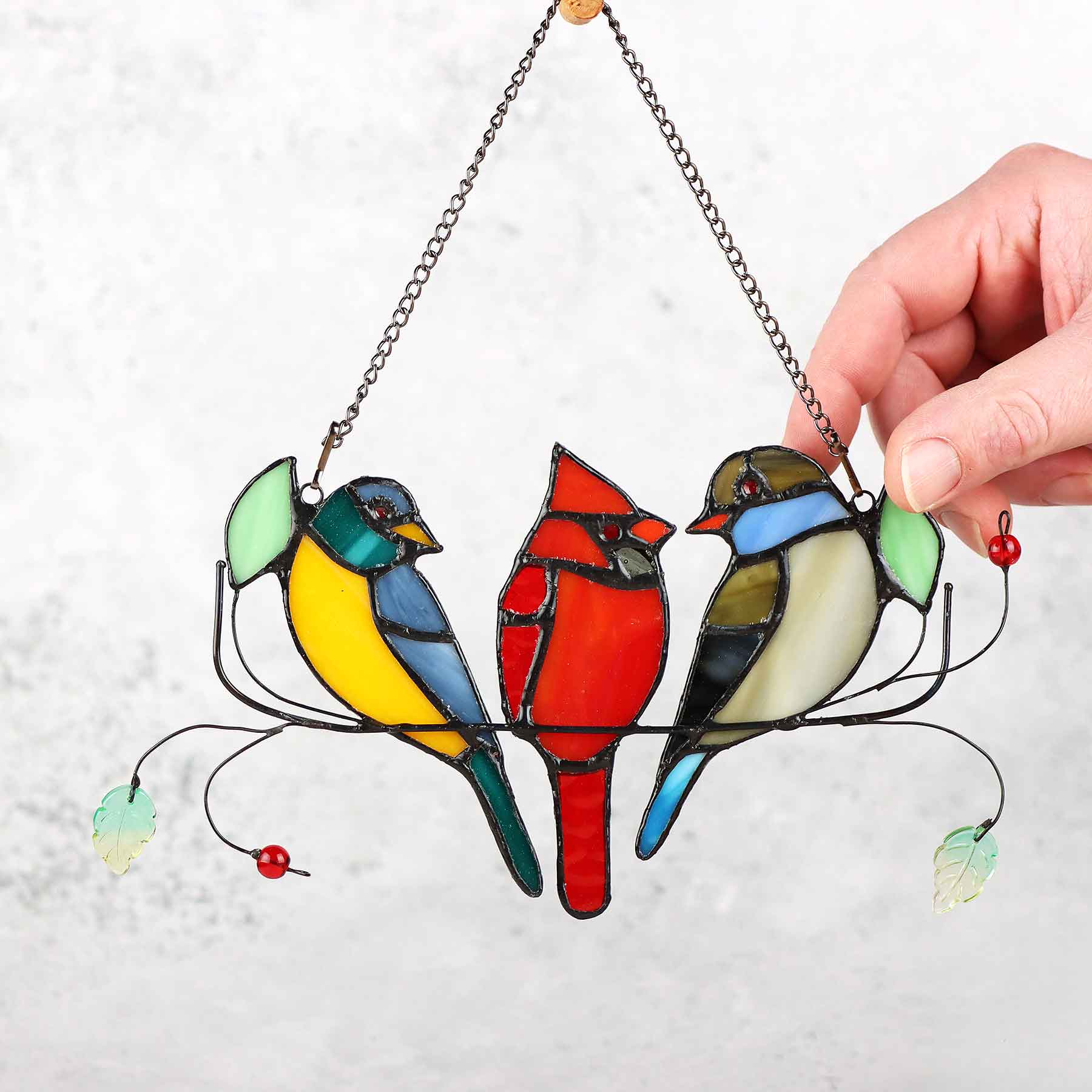 Stained Glass Birds Trio