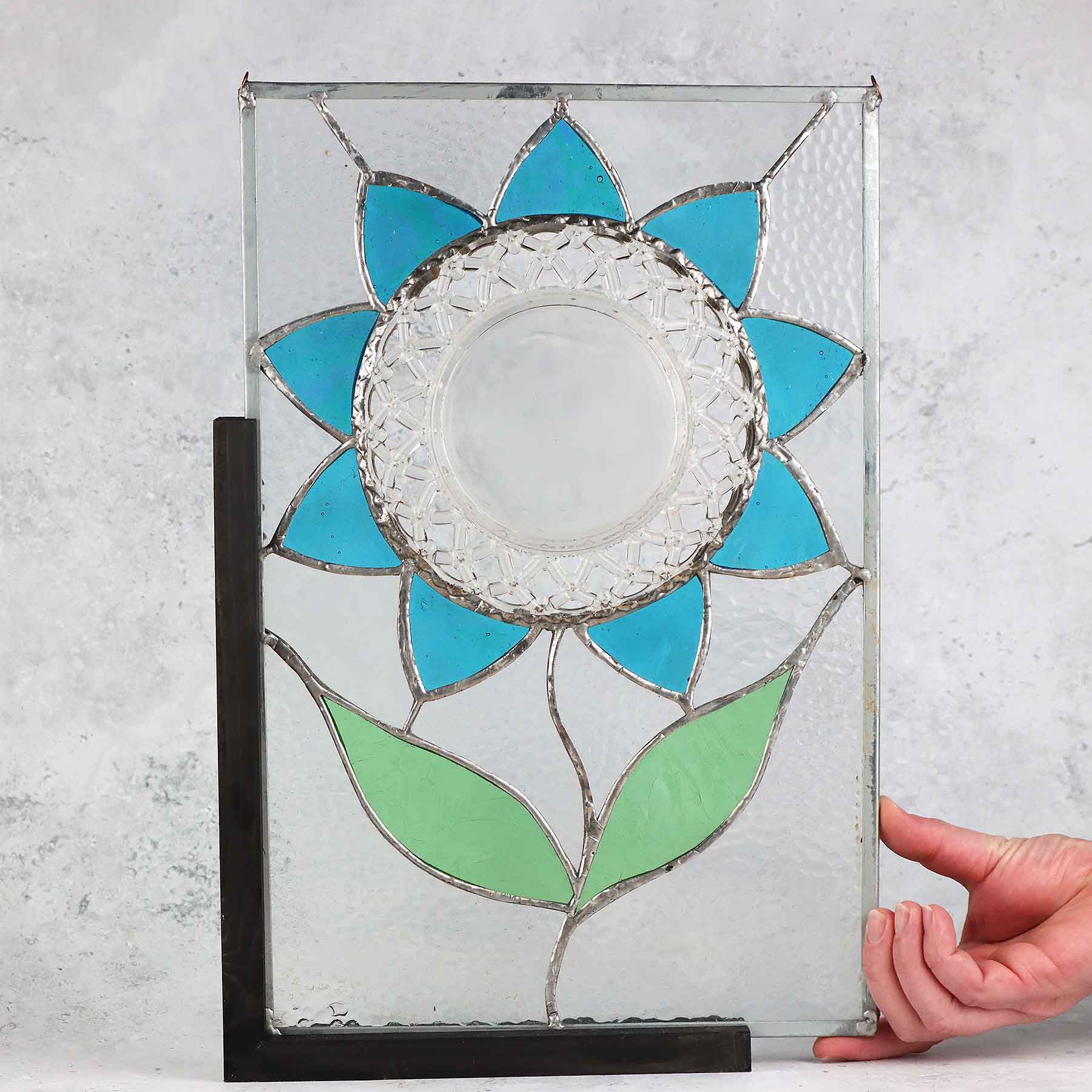 Stained Glass Blue Sunflower