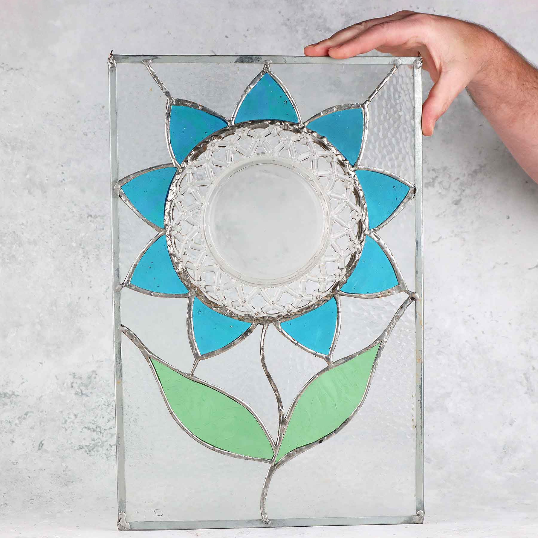 Stained Glass Blue Sunflower