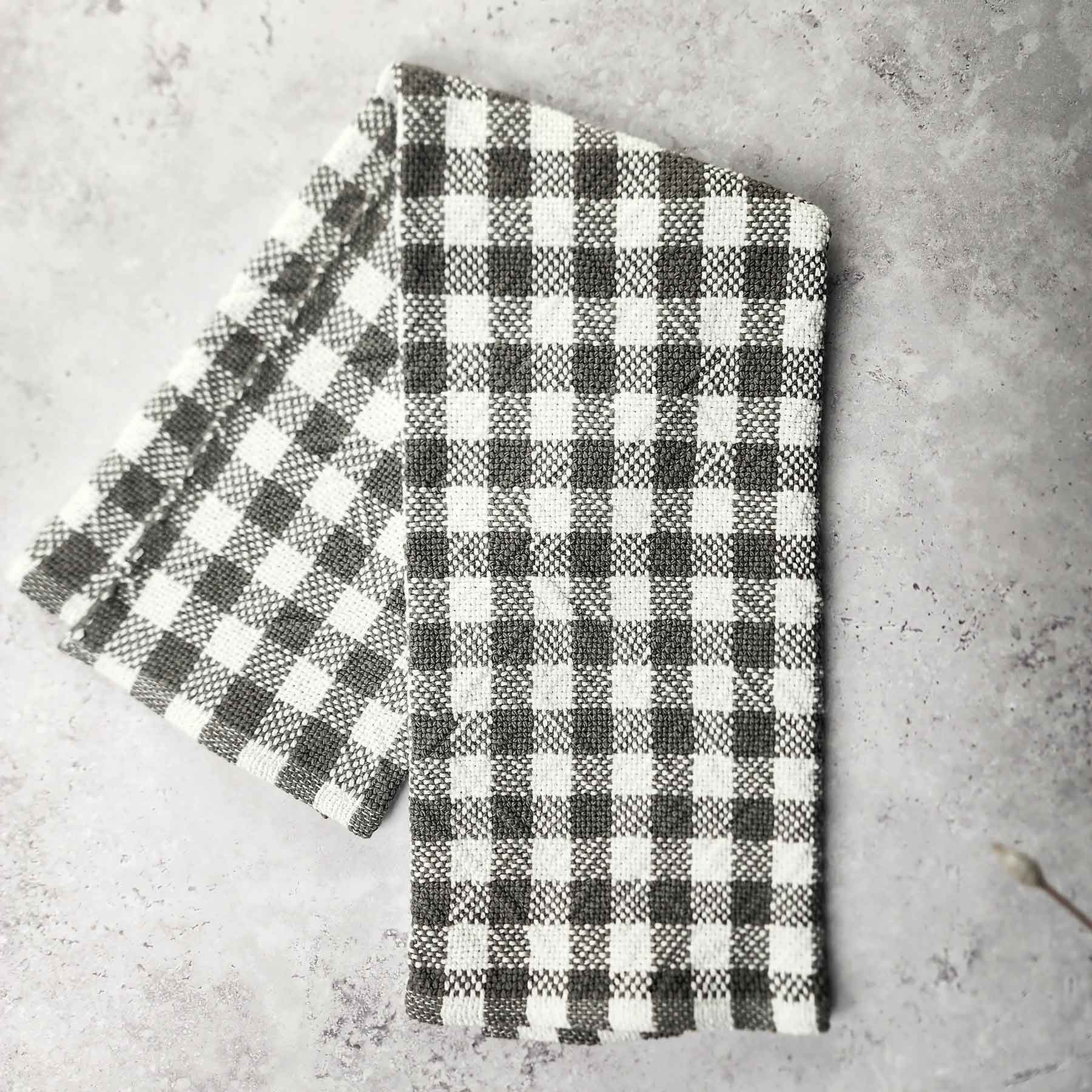 Handmade Towel; White/Gray Check