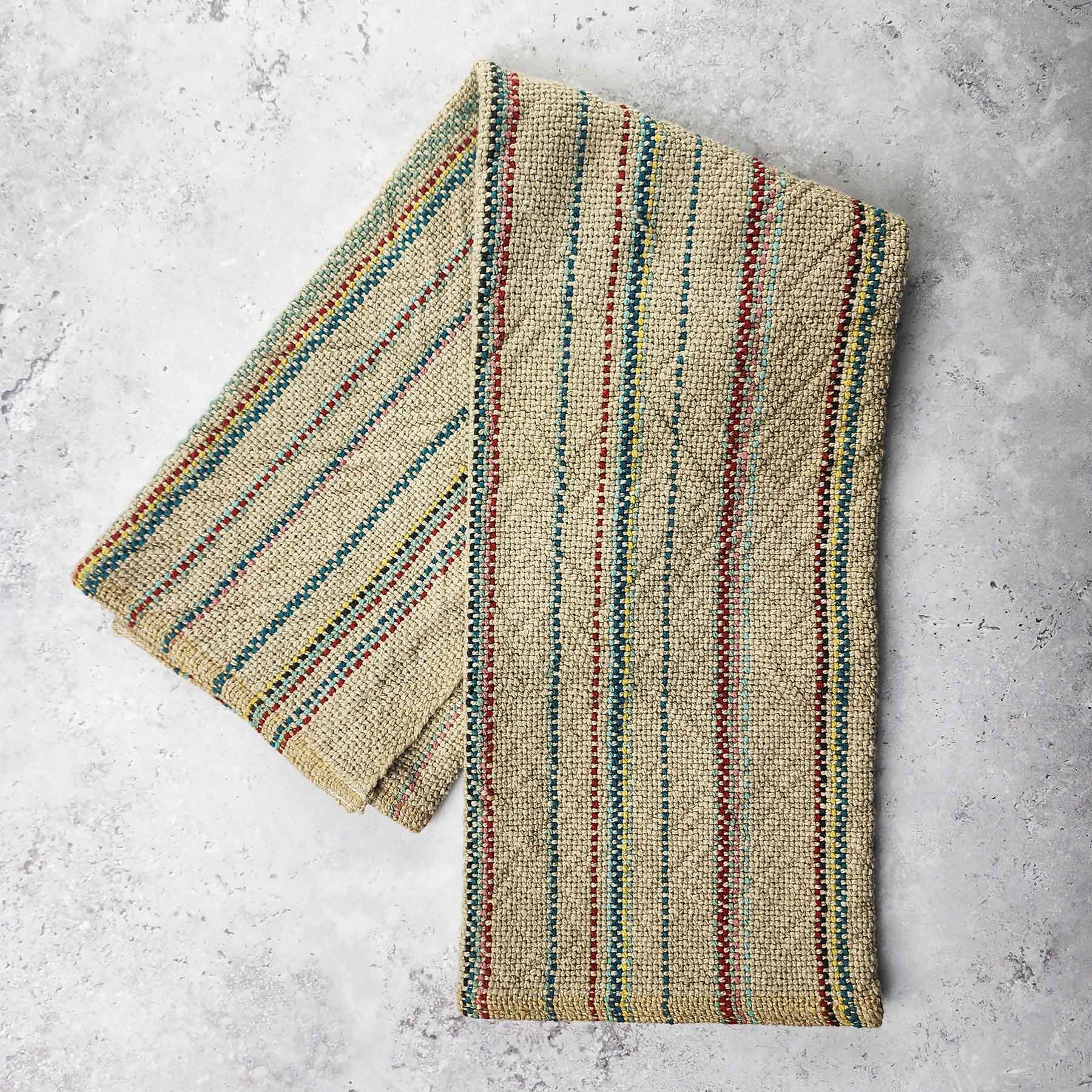 Handmade Towel; Wheat/Color Stripes