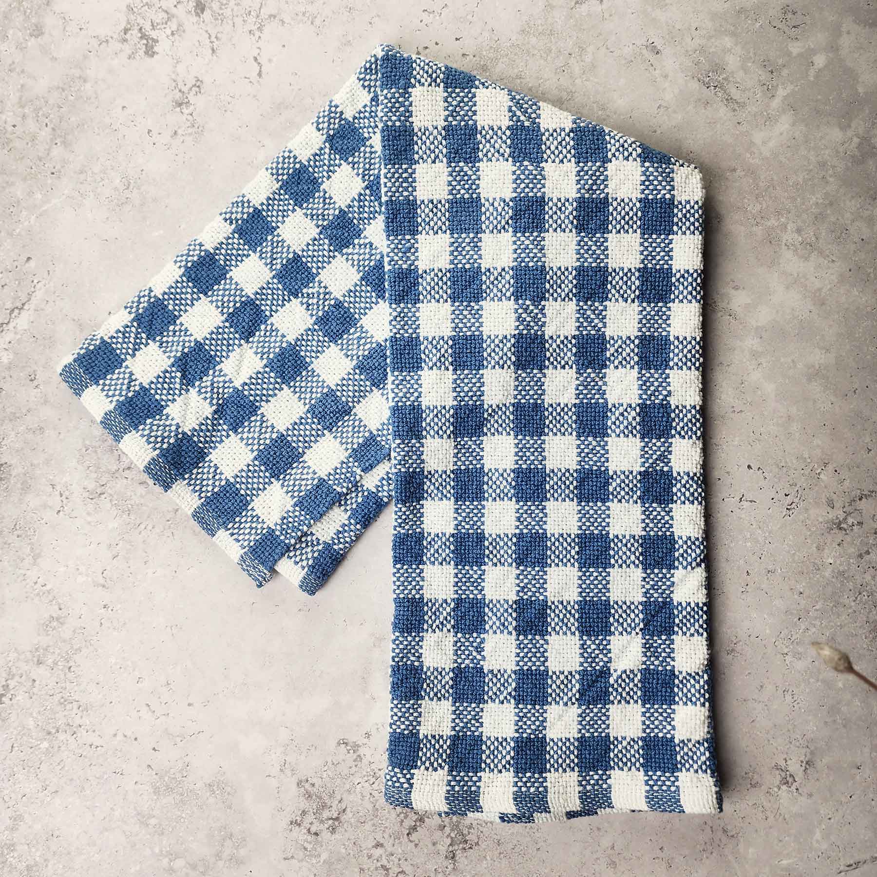 Handmade Towel; Blue/White Checker
