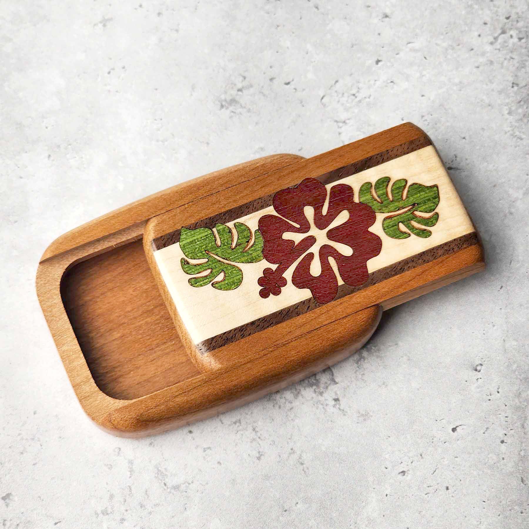 3" Flat Wide Cherry- Hibiscus Marquetry