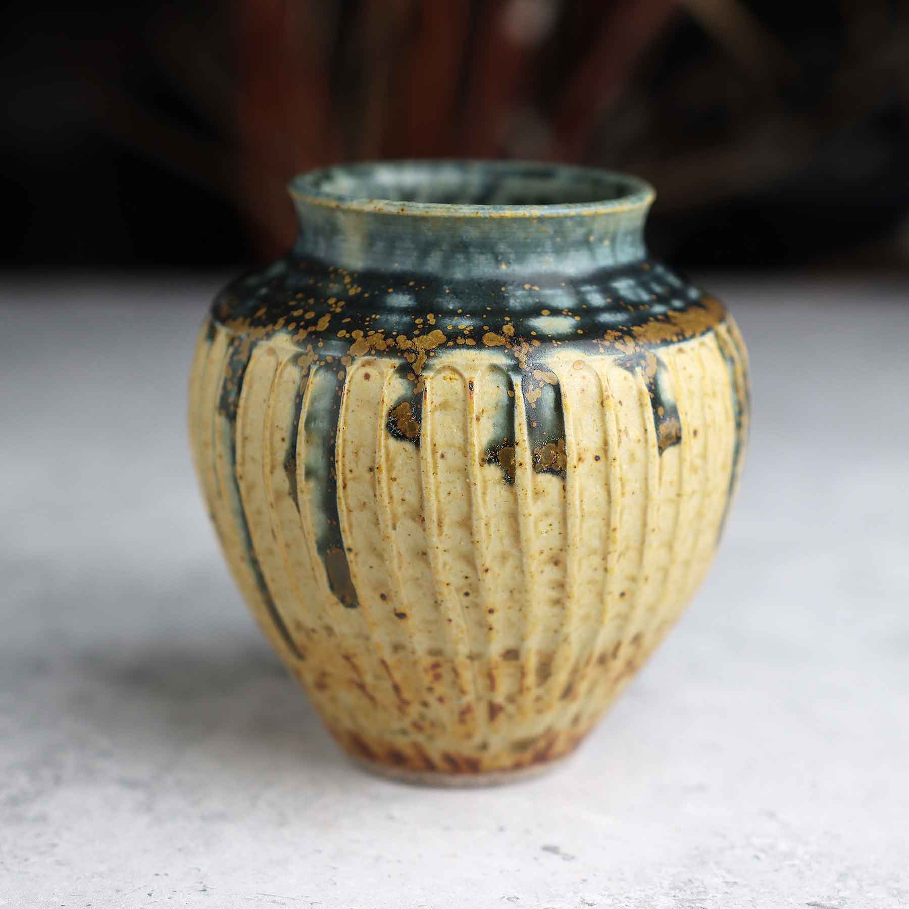 Yellow Blue Ash Carved Vase