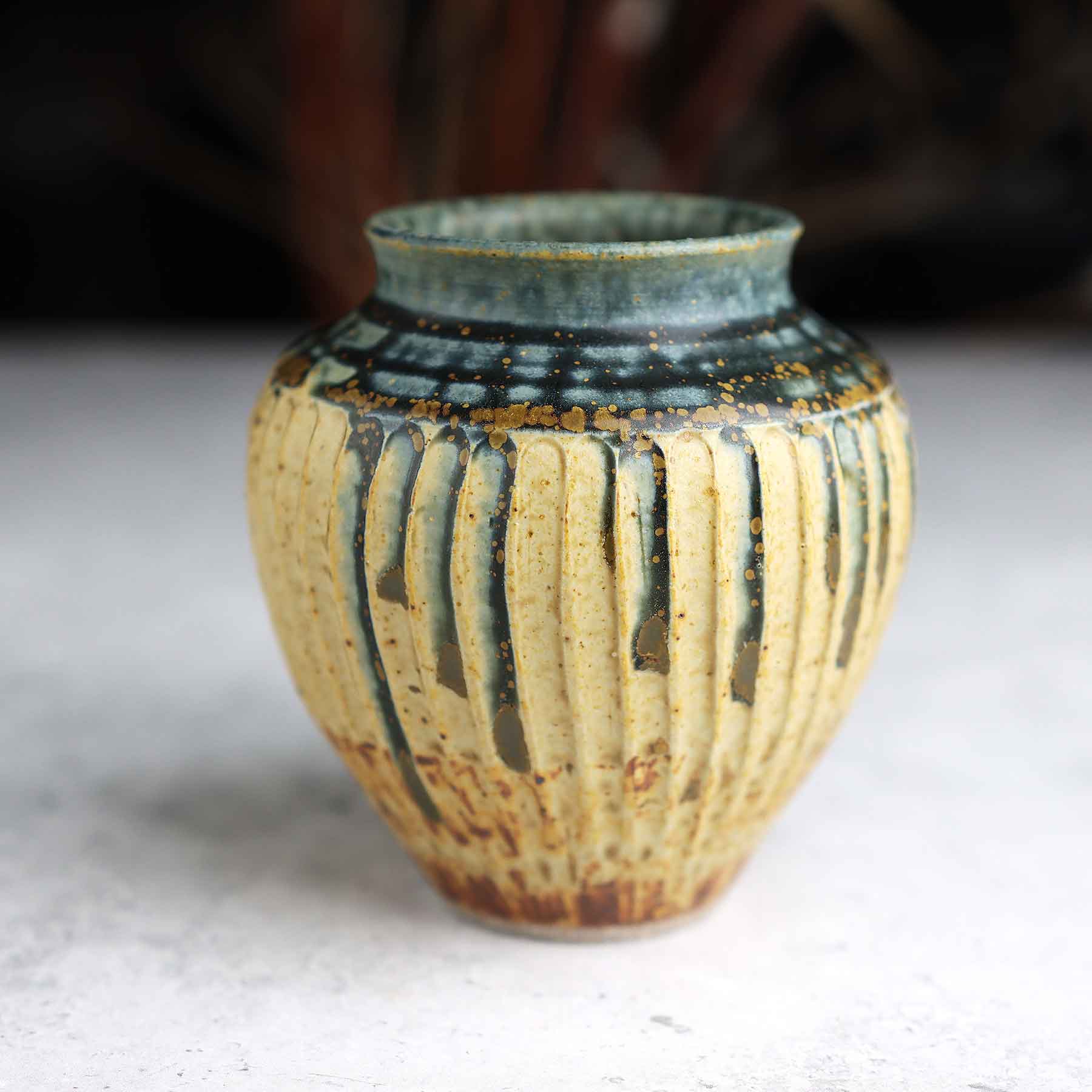 Yellow Blue Ash Carved Vase