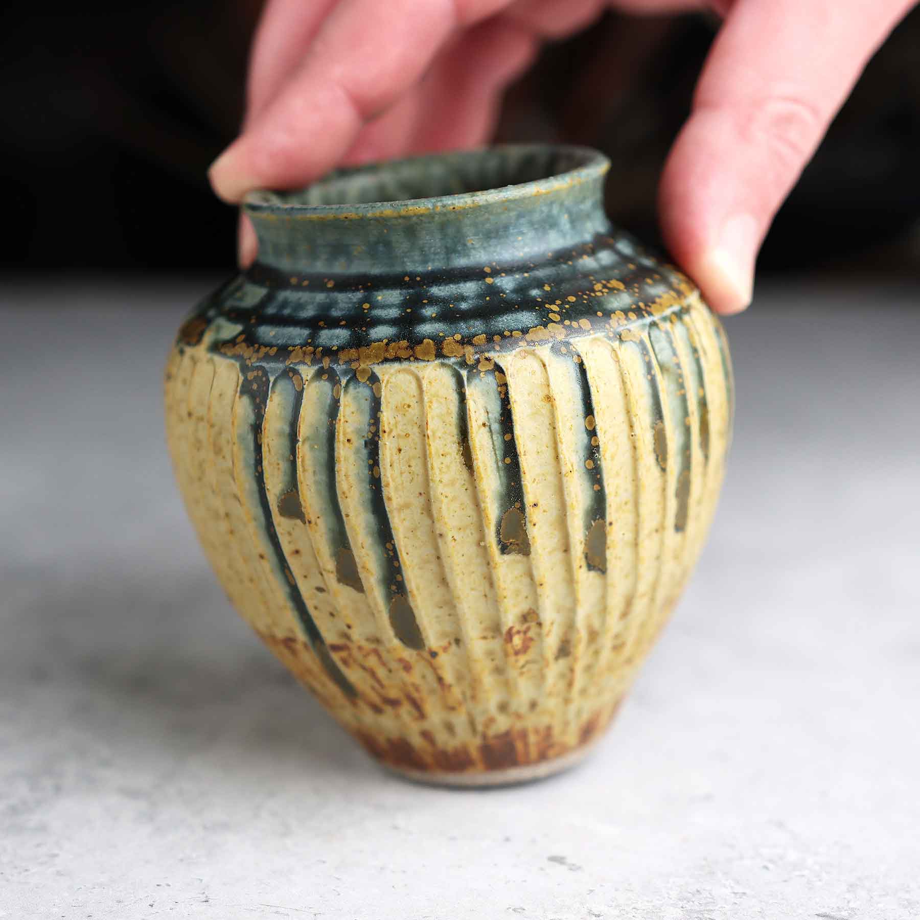 Yellow Blue Ash Carved Vase