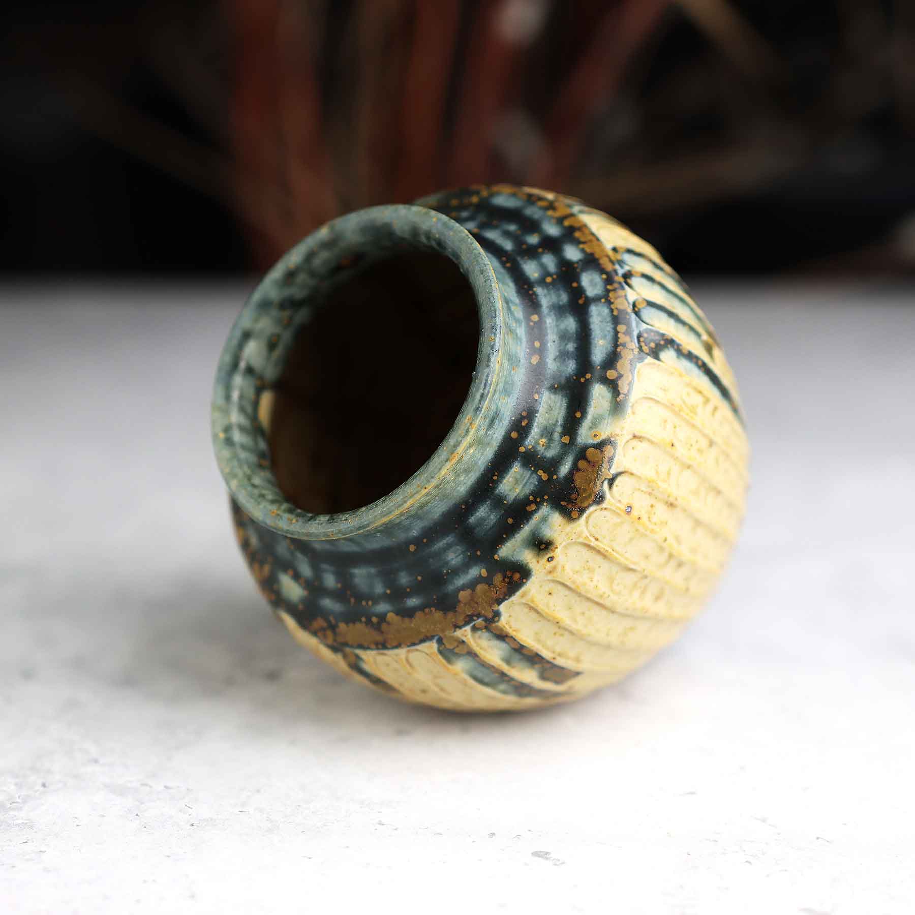 Yellow Blue Ash Carved Vase