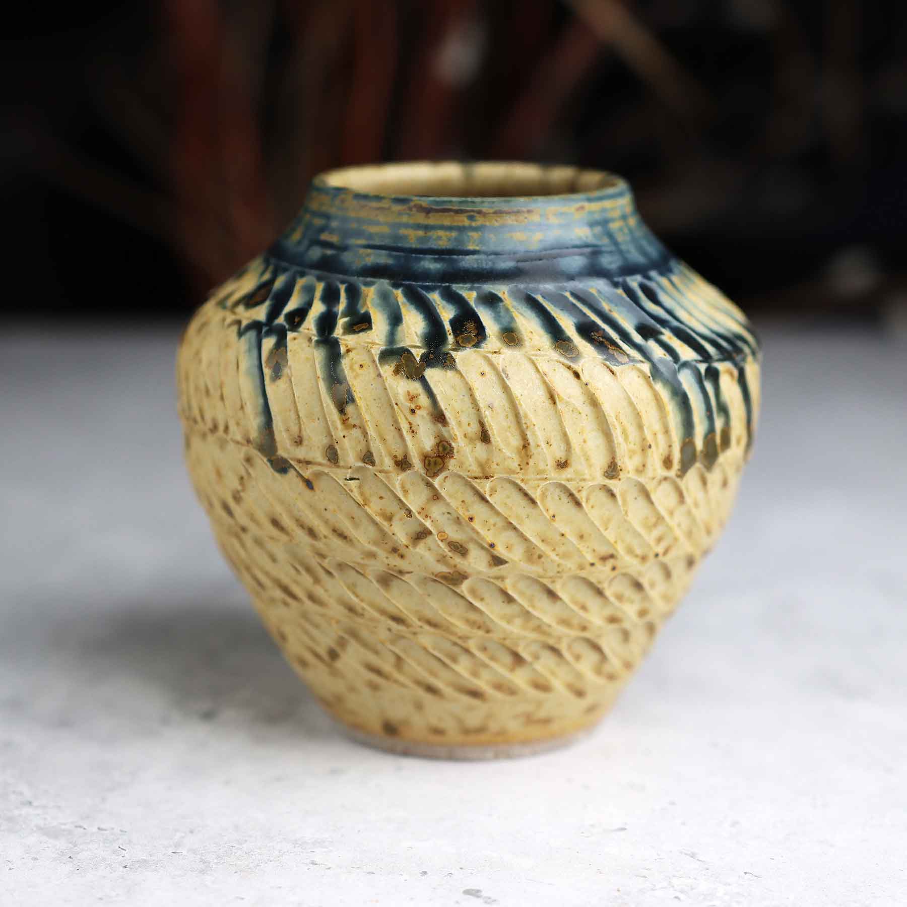 Yellow Blue Ash Carved Vase