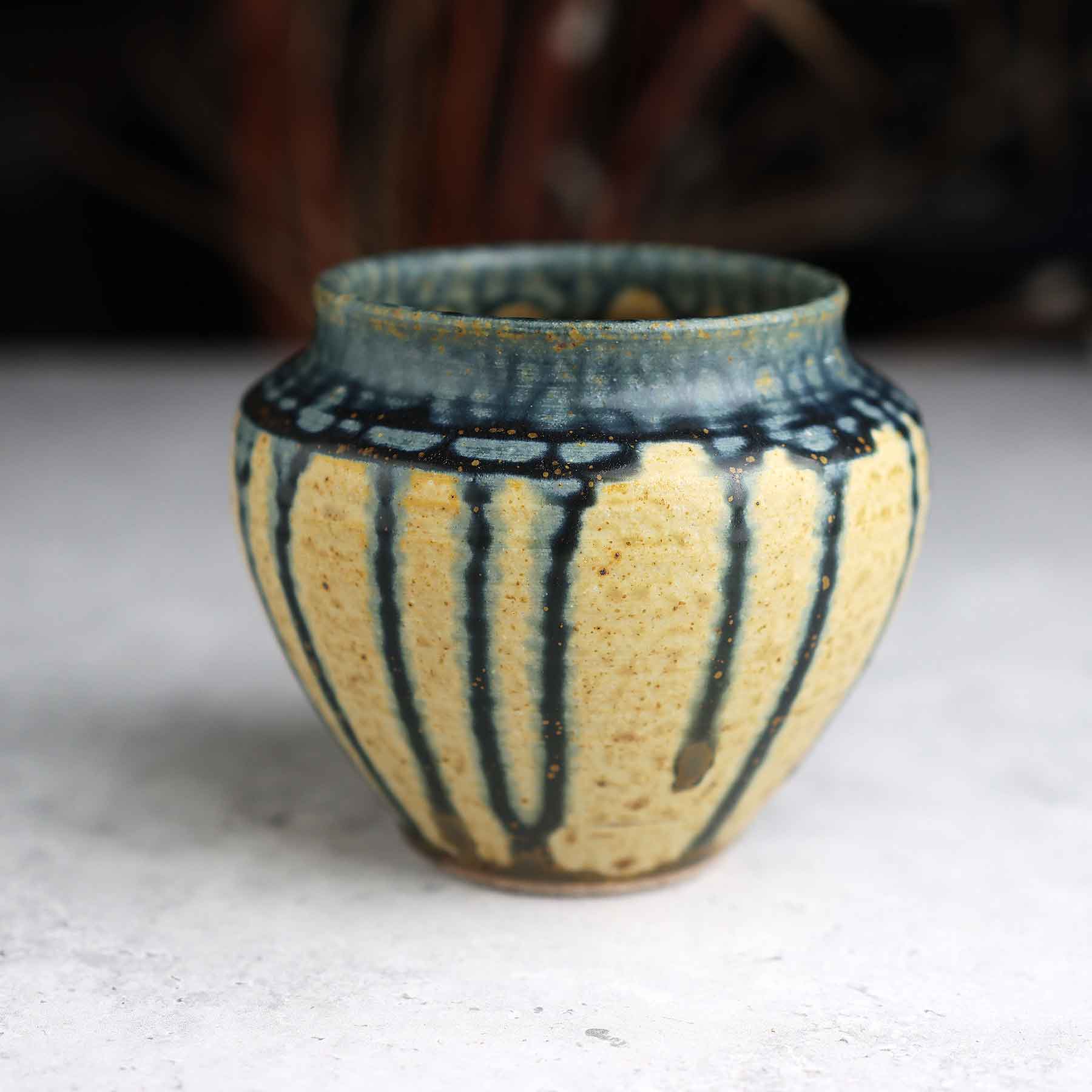 Yellow Blue Ash Carved Vase