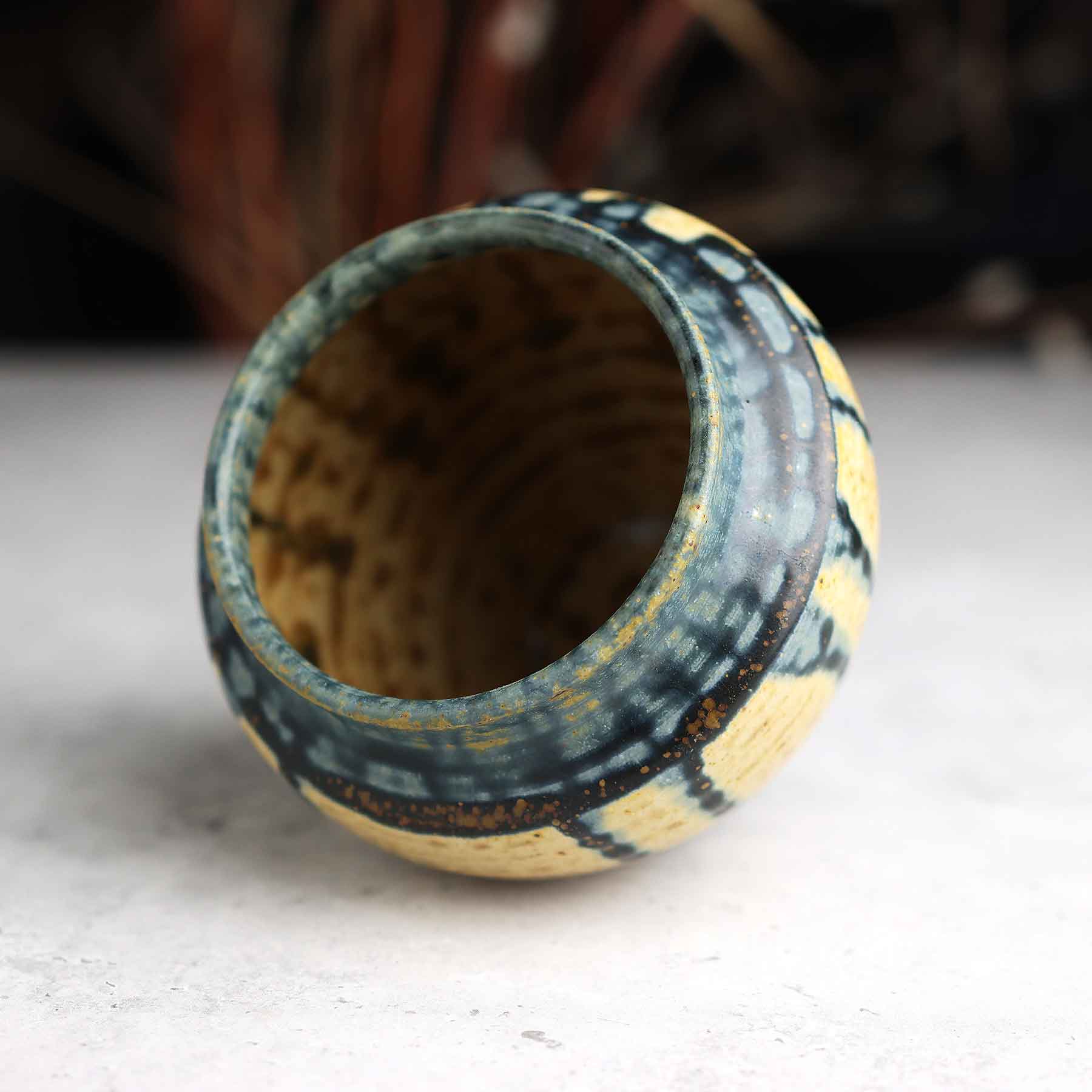 Yellow Blue Ash Carved Vase