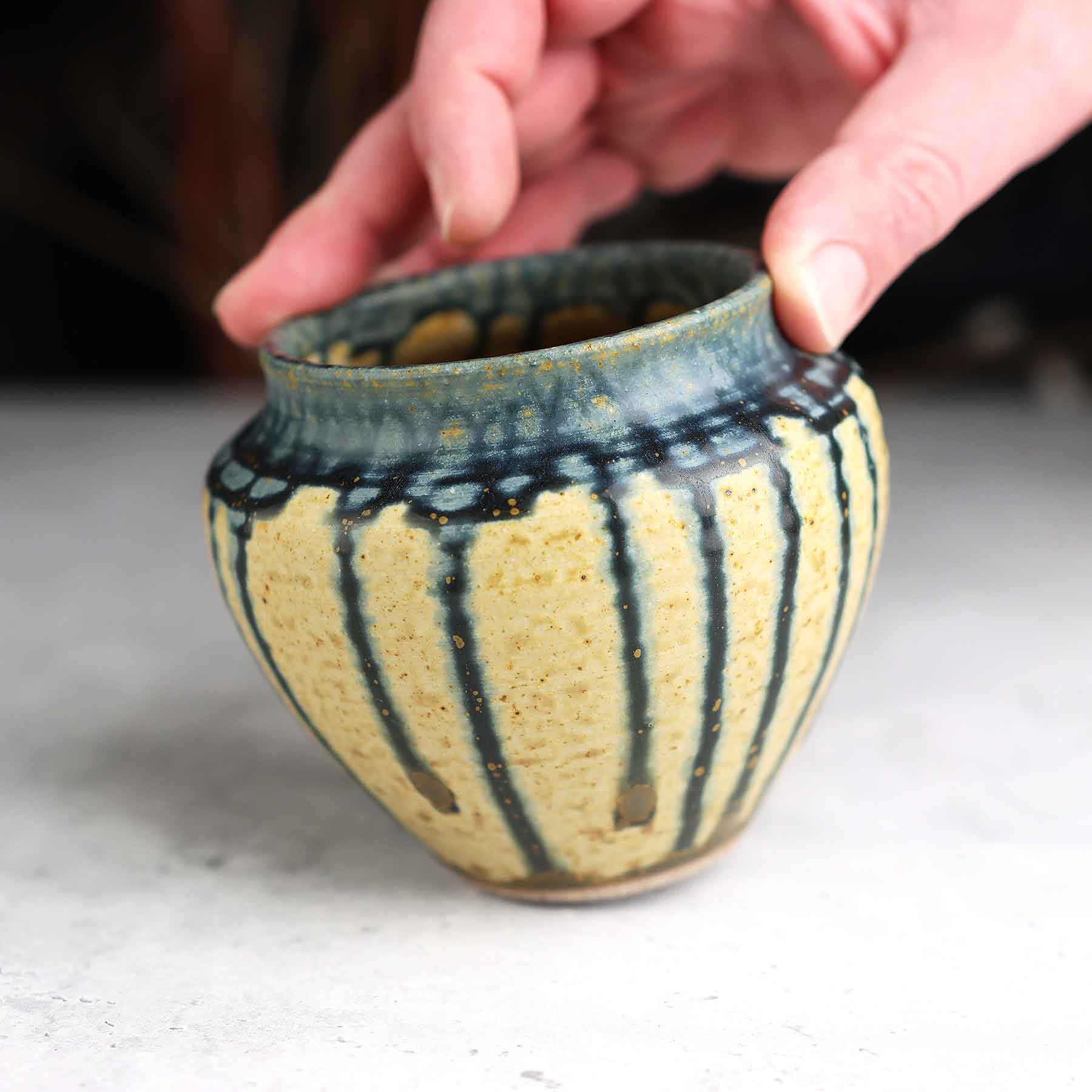Yellow Blue Ash Carved Vase