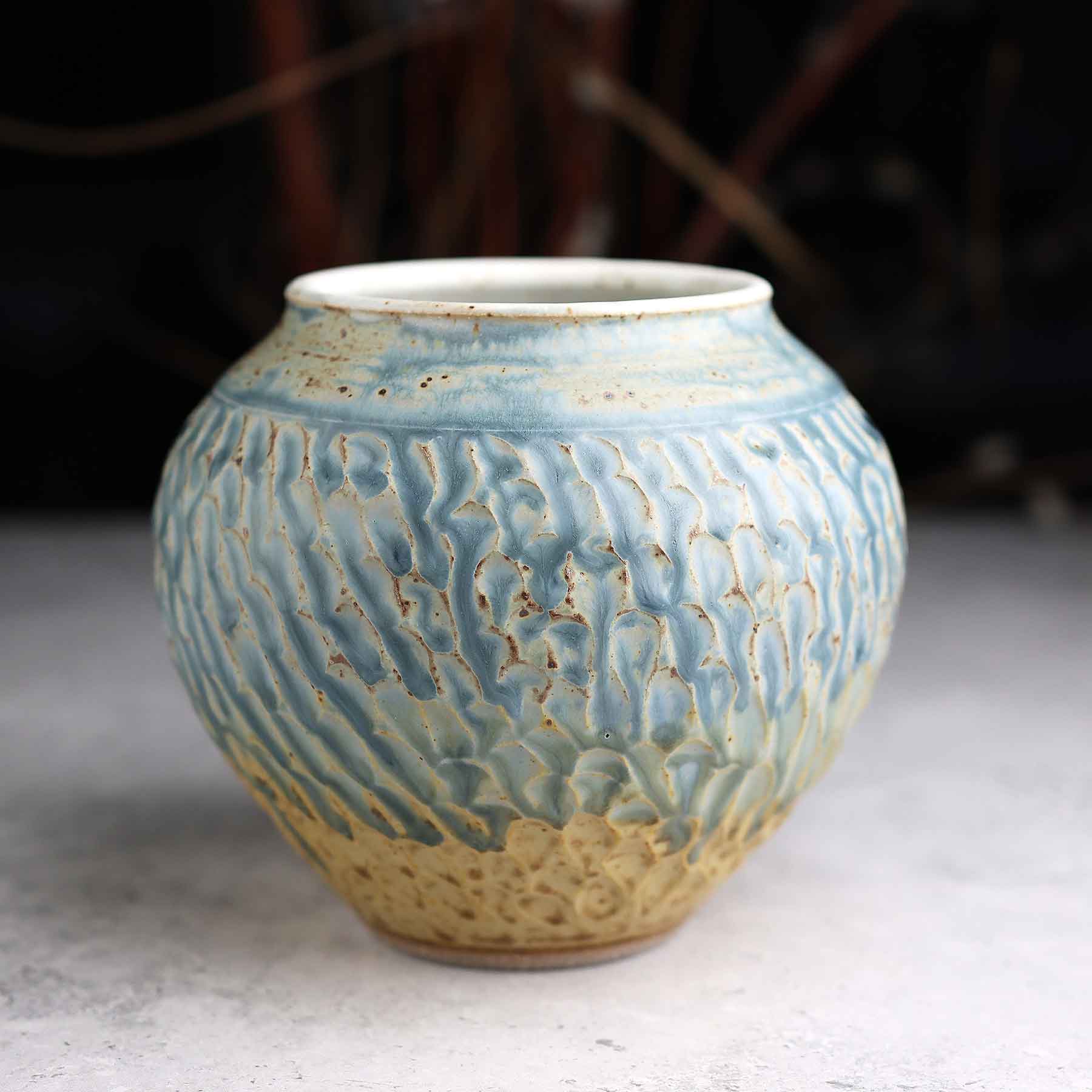Light Blue Ash Carved Vase