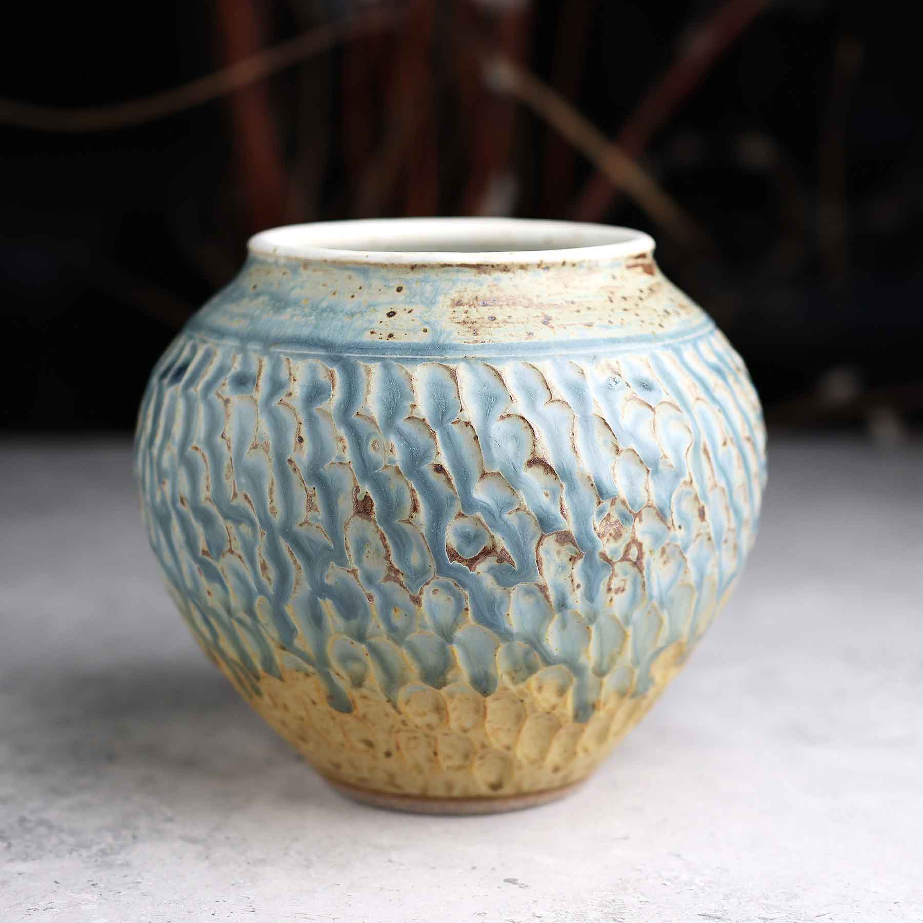 Light Blue Ash Carved Vase
