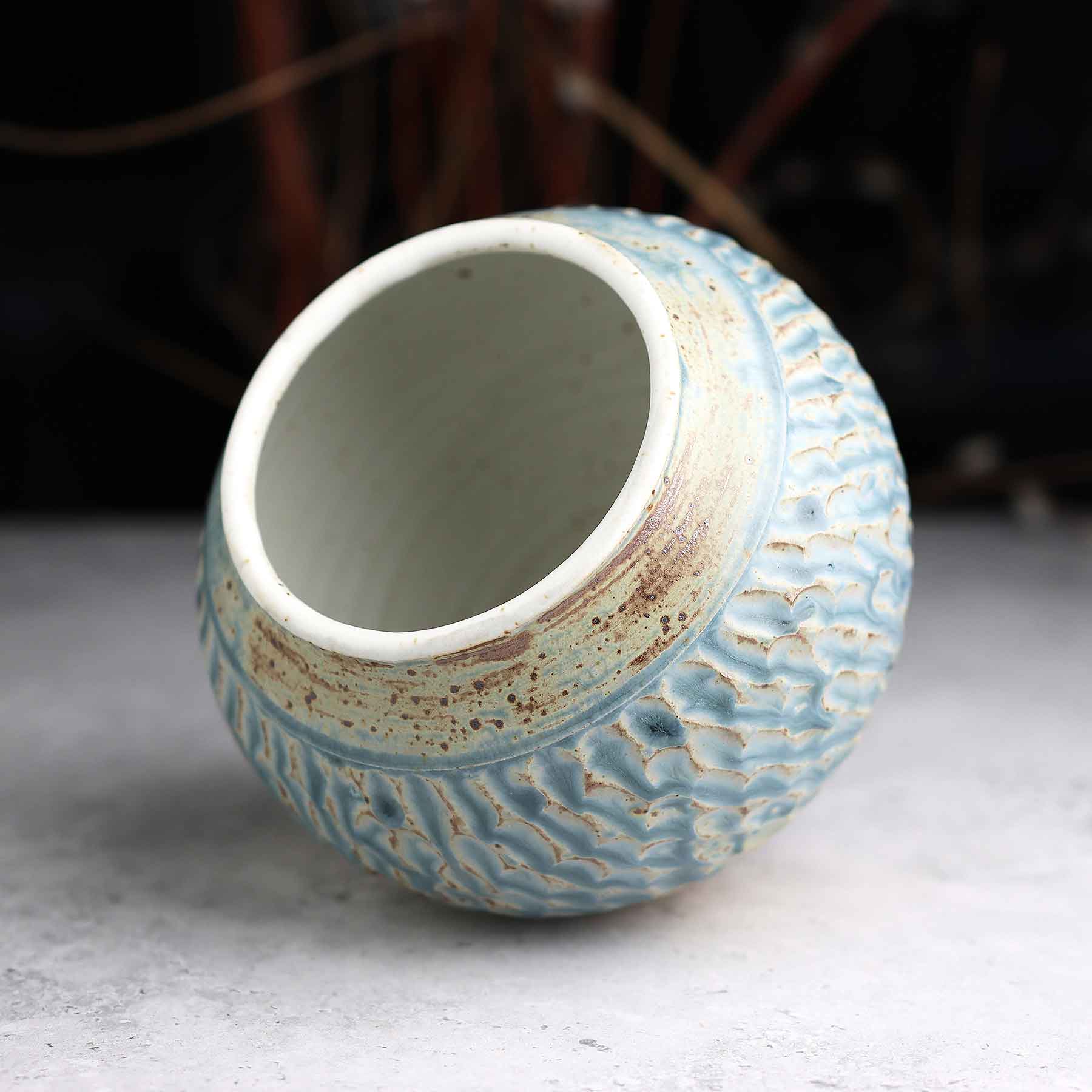 Light Blue Ash Carved Vase