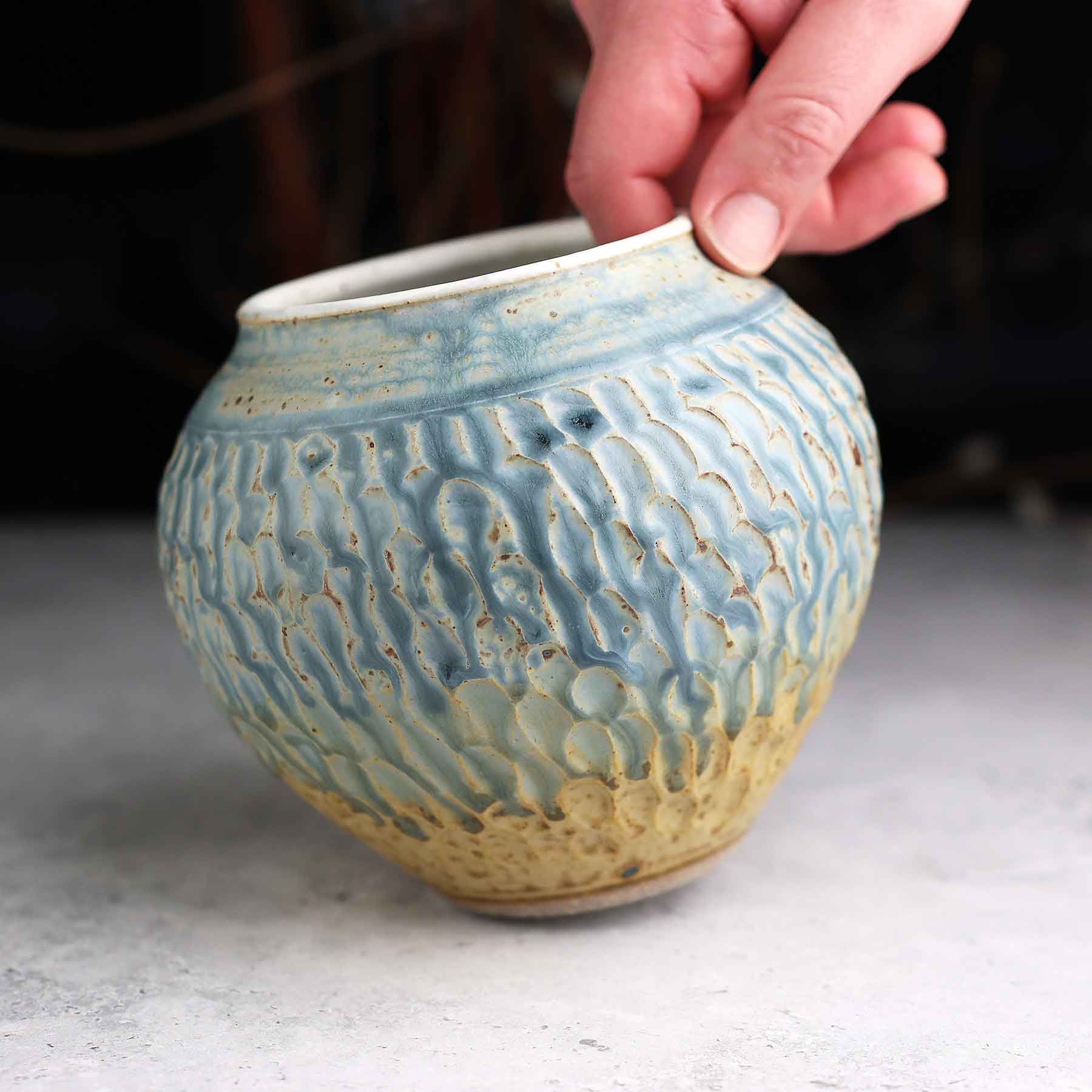 Light Blue Ash Carved Vase