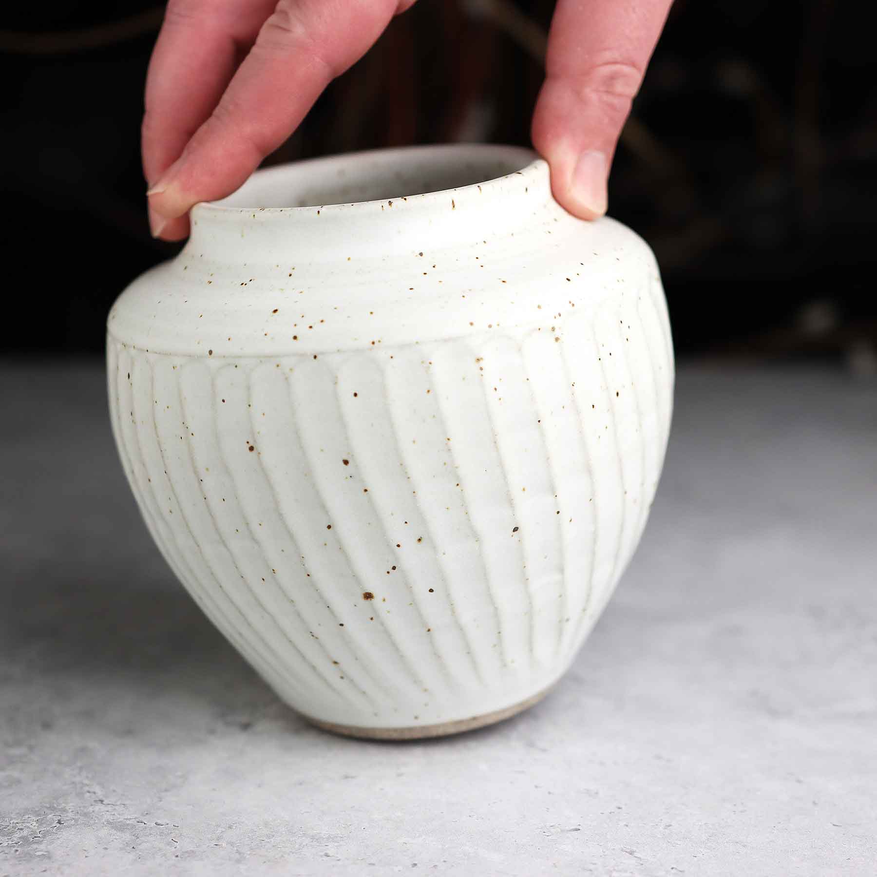 Satin White Carved Vase