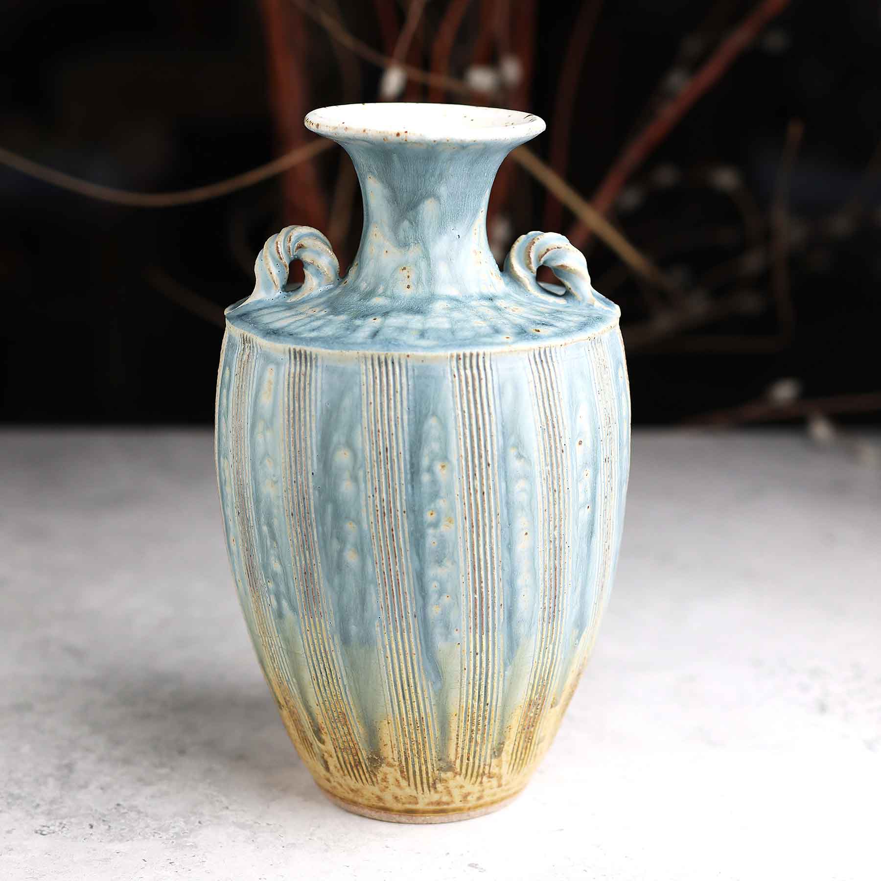 Light Blue Ash Carved Vase