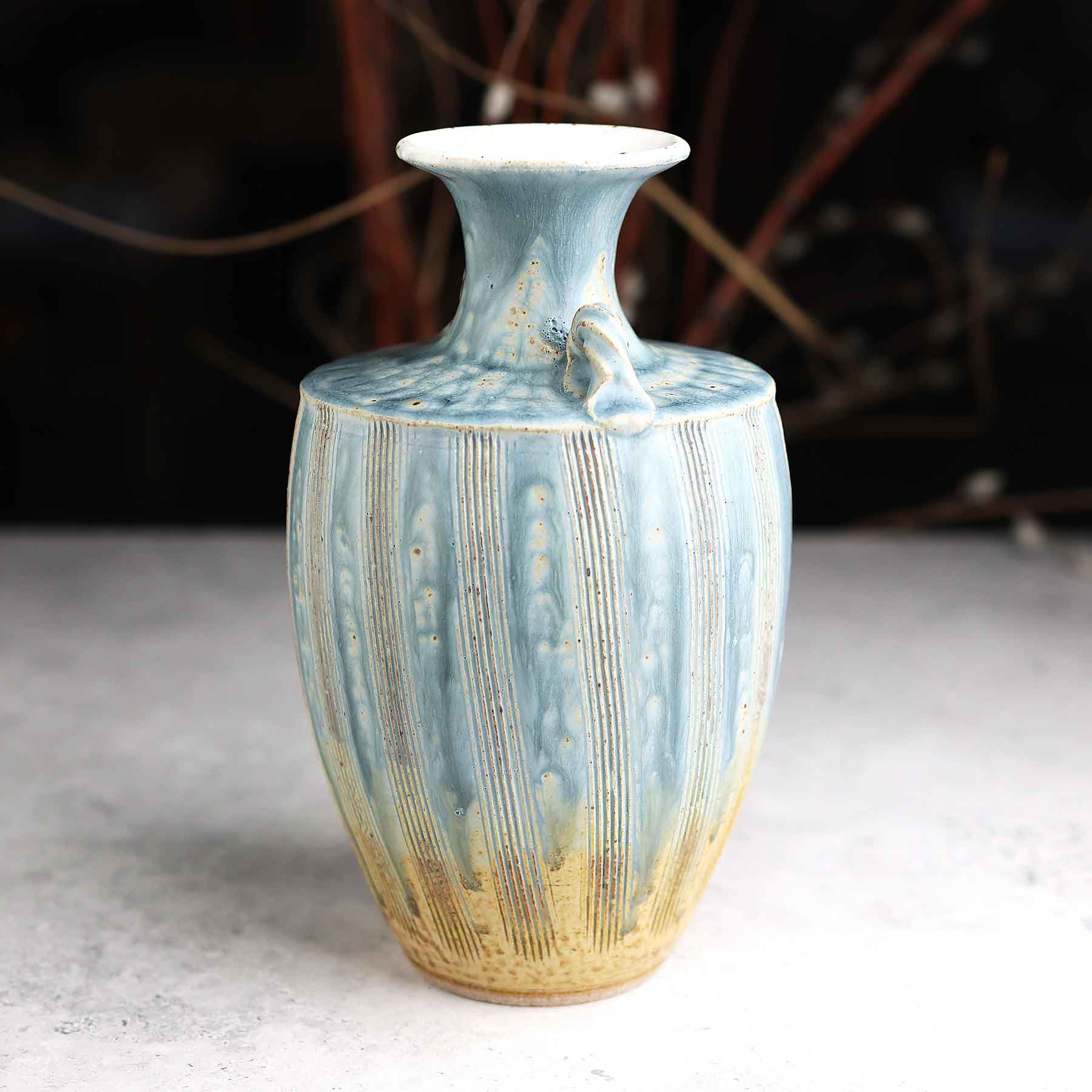 Light Blue Ash Carved Vase