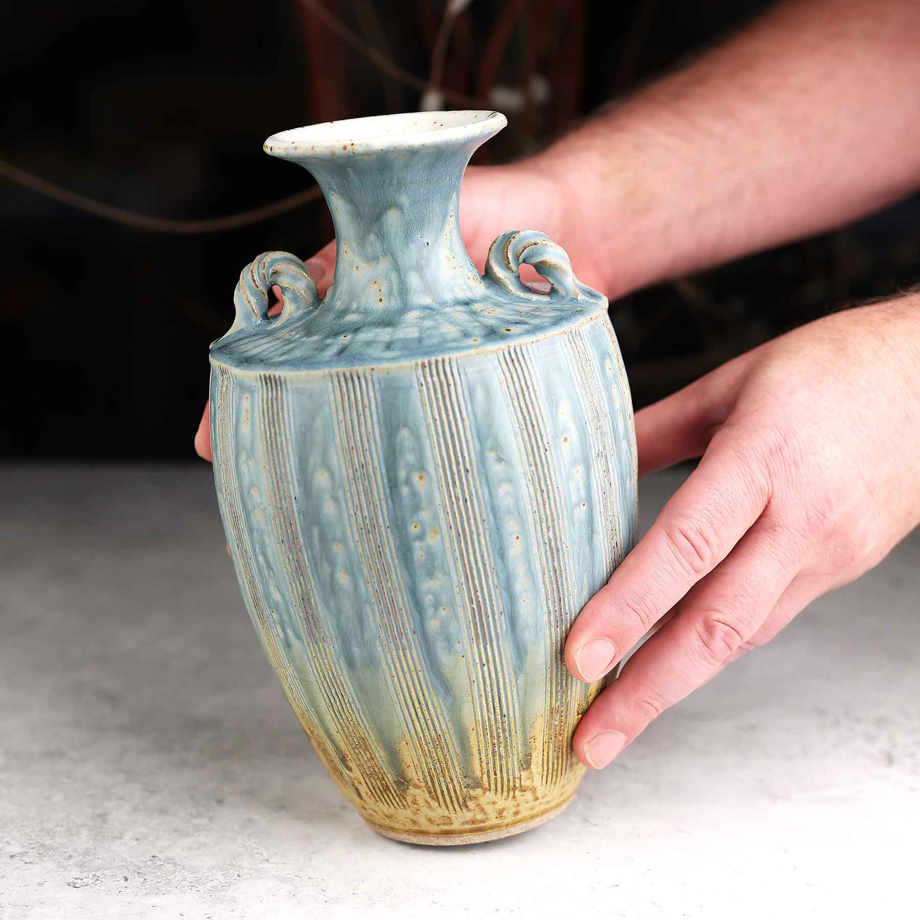 Light Blue Ash Carved Vase
