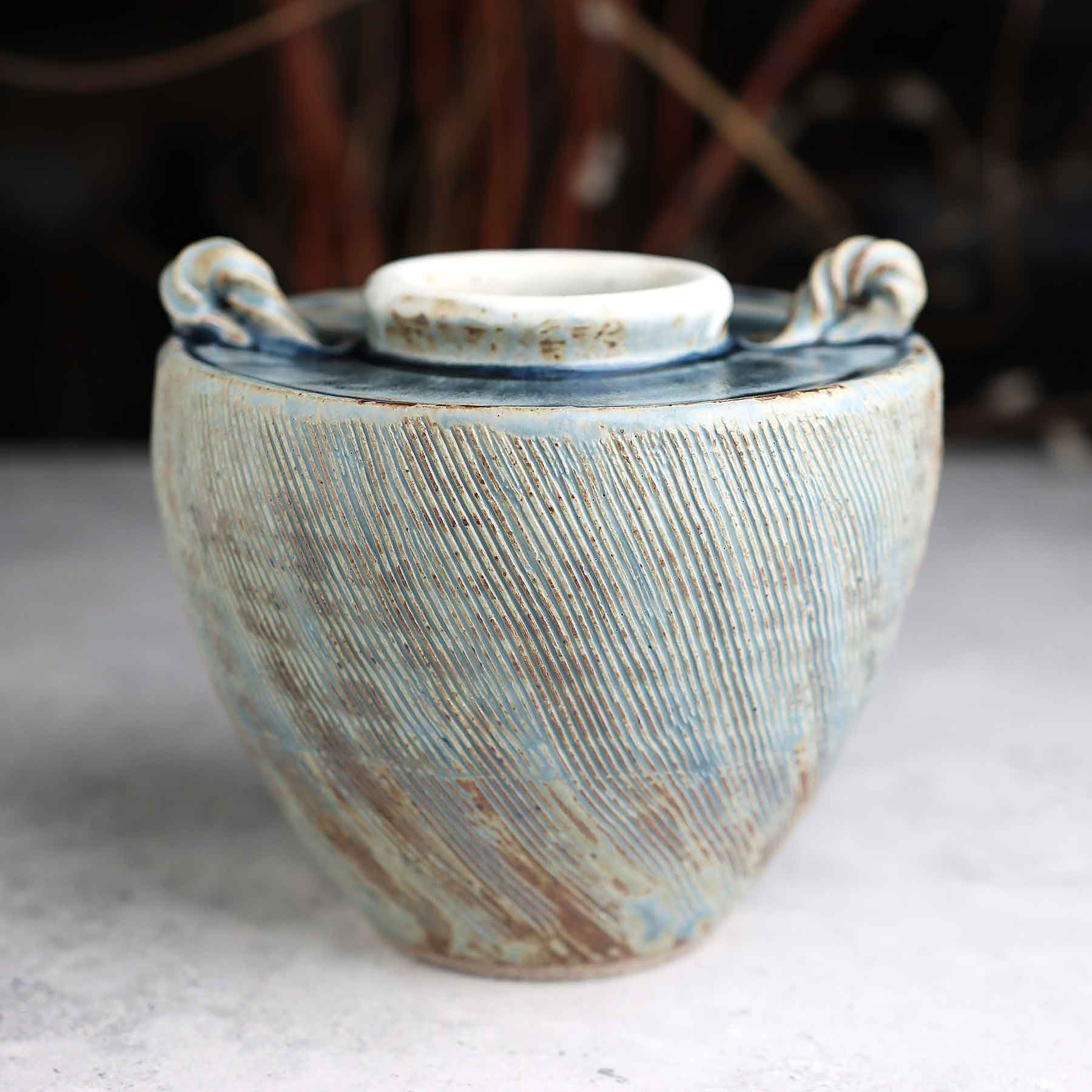 Light Blue Ash Carved Vase