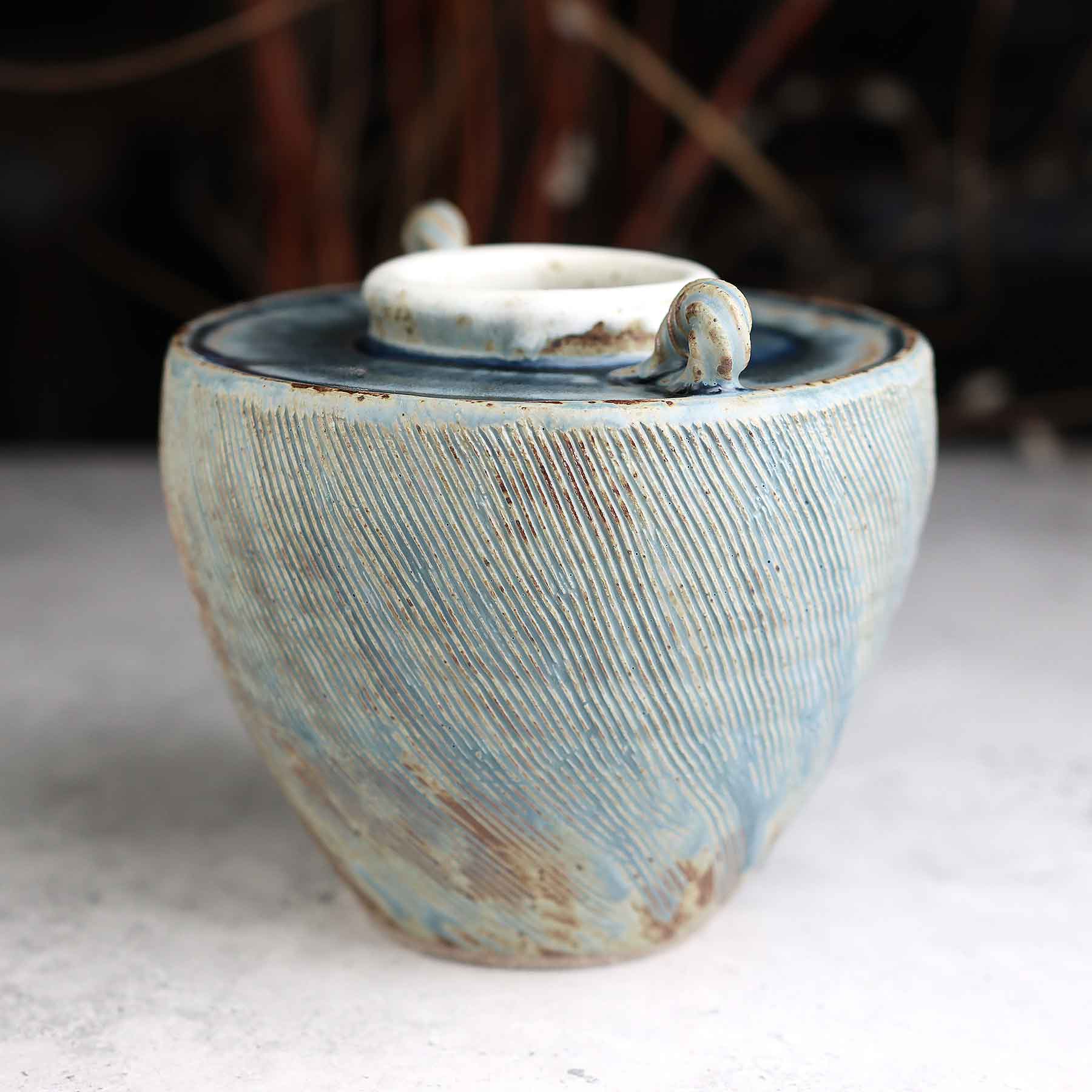 Light Blue Ash Carved Vase