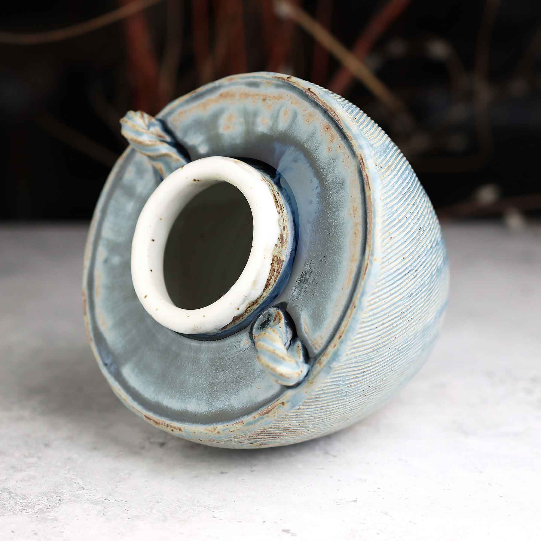 Light Blue Ash Carved Vase