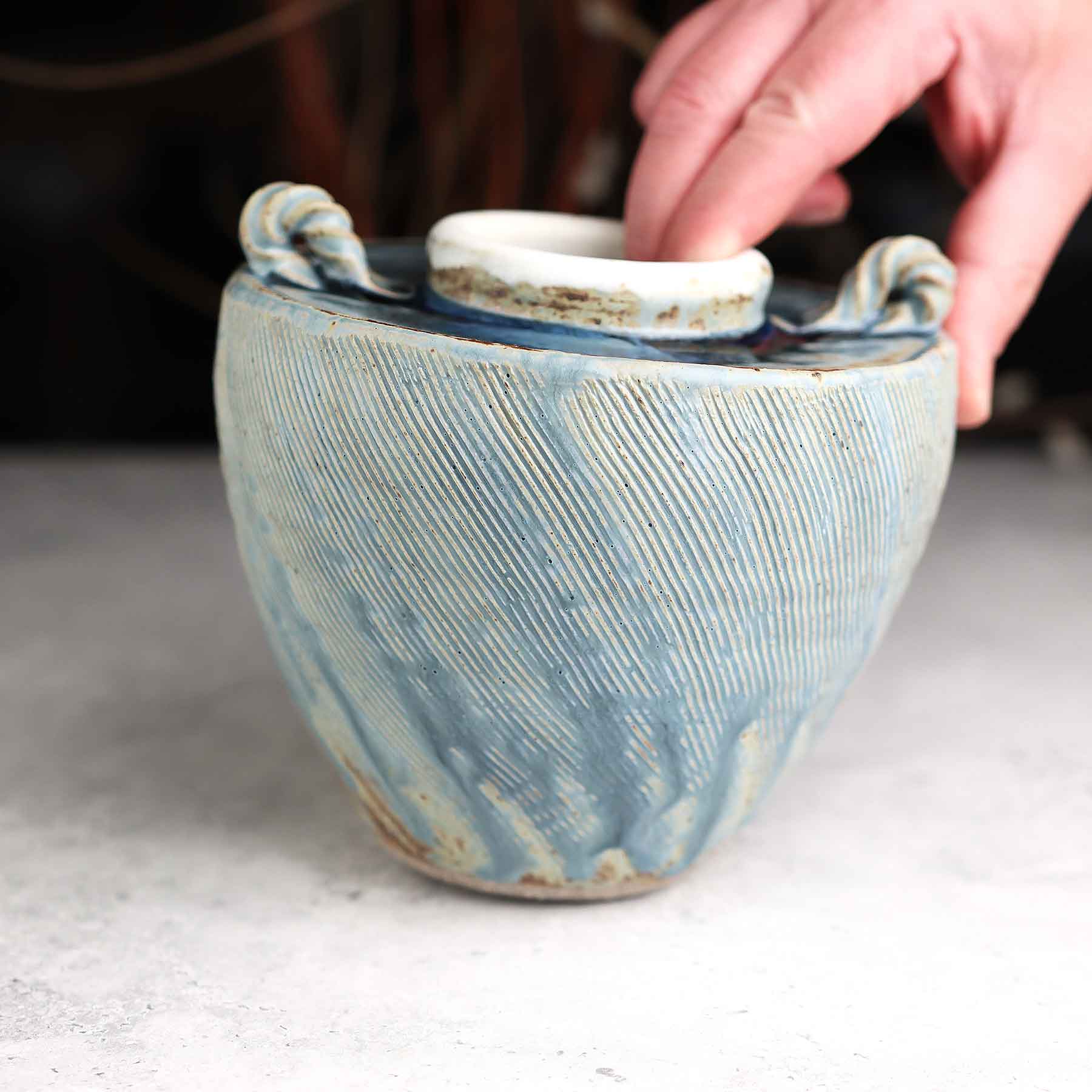 Light Blue Ash Carved Vase