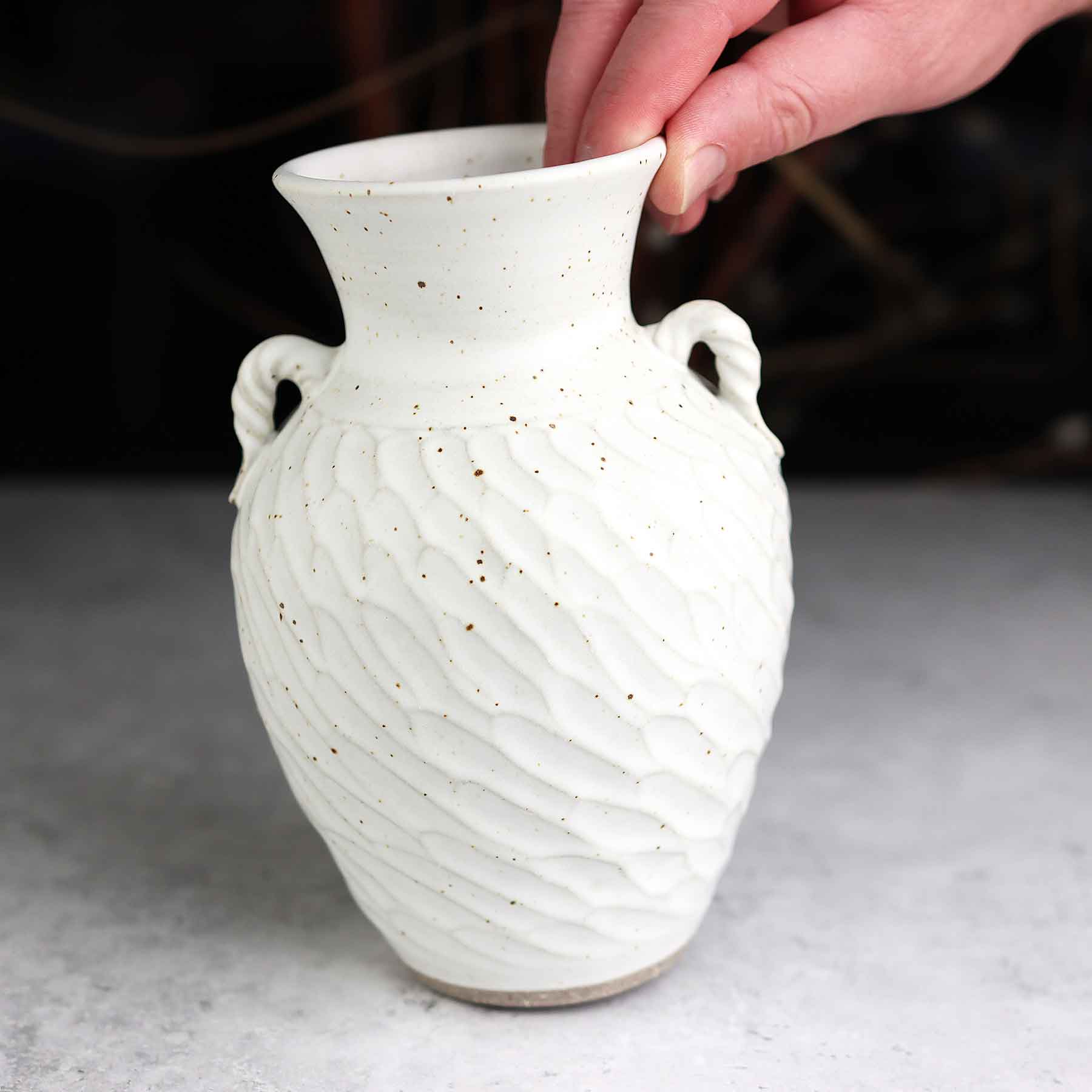 Satin White Carved Vase