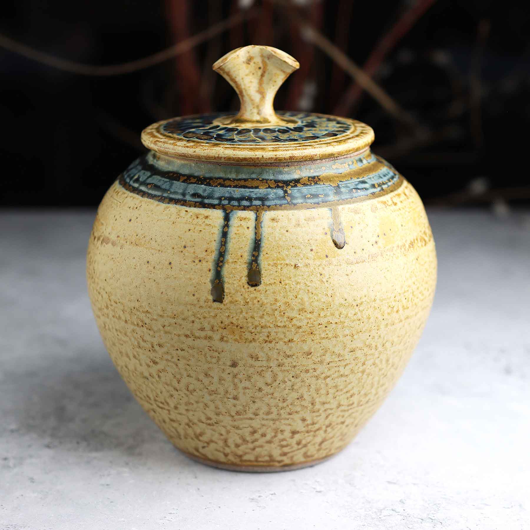 Yellow Blue Ash Lidded Jar