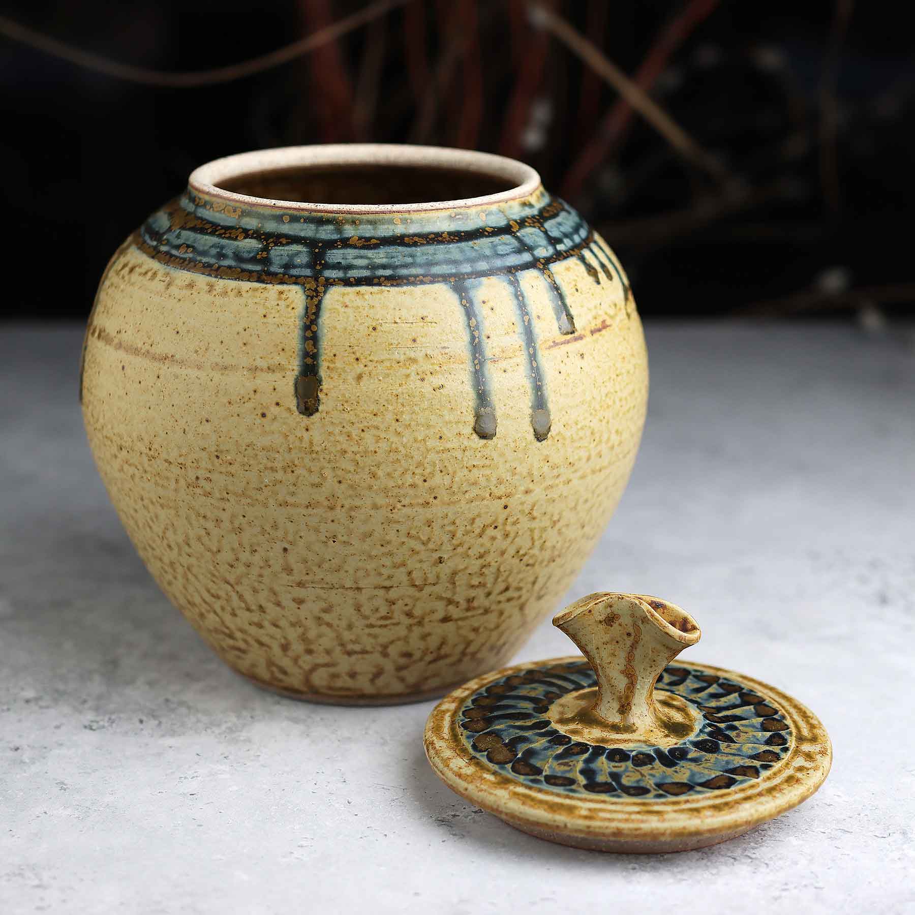 Yellow Blue Ash Lidded Jar