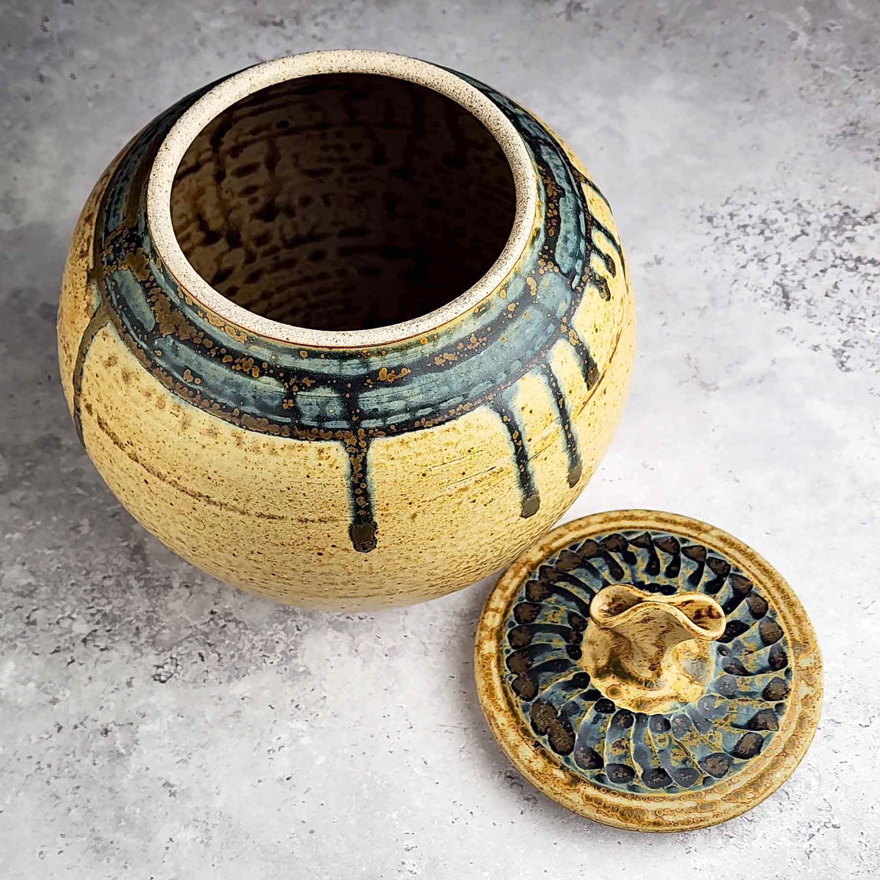 Yellow Blue Ash Lidded Jar