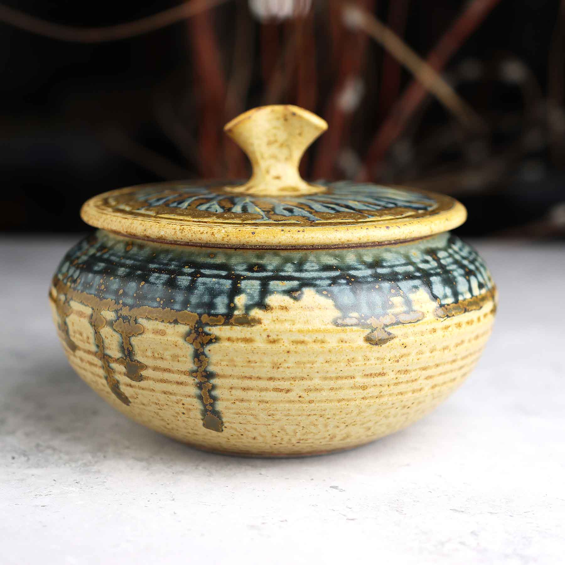 Yellow Blue Ash Lidded Jar