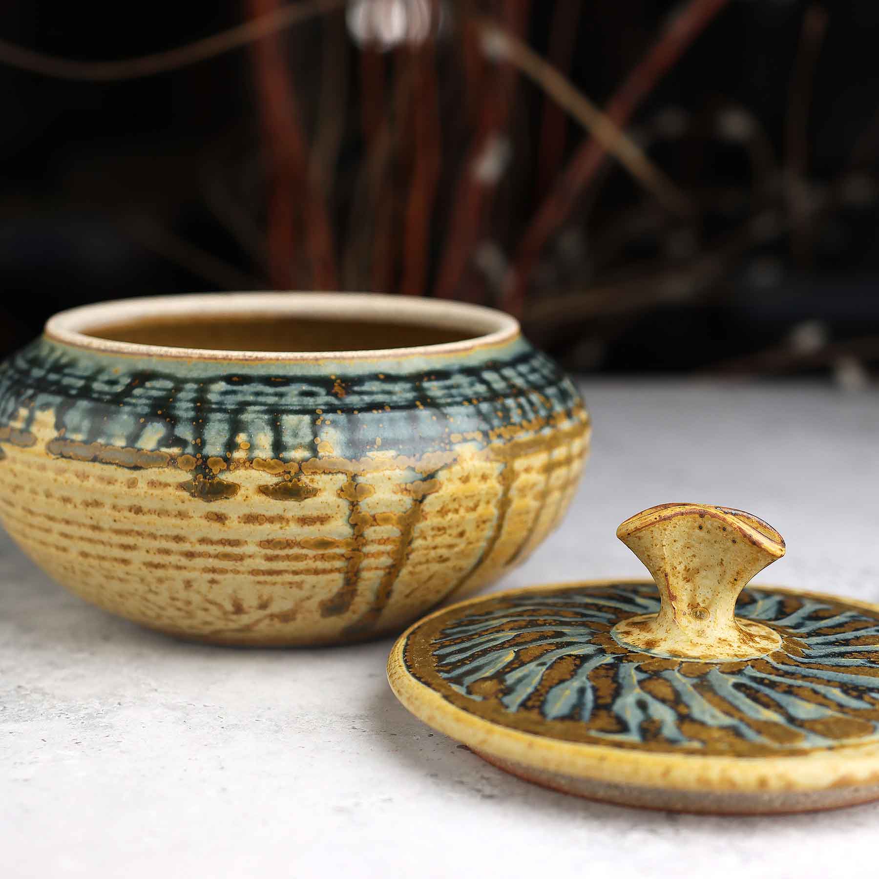 Yellow Blue Ash Lidded Jar