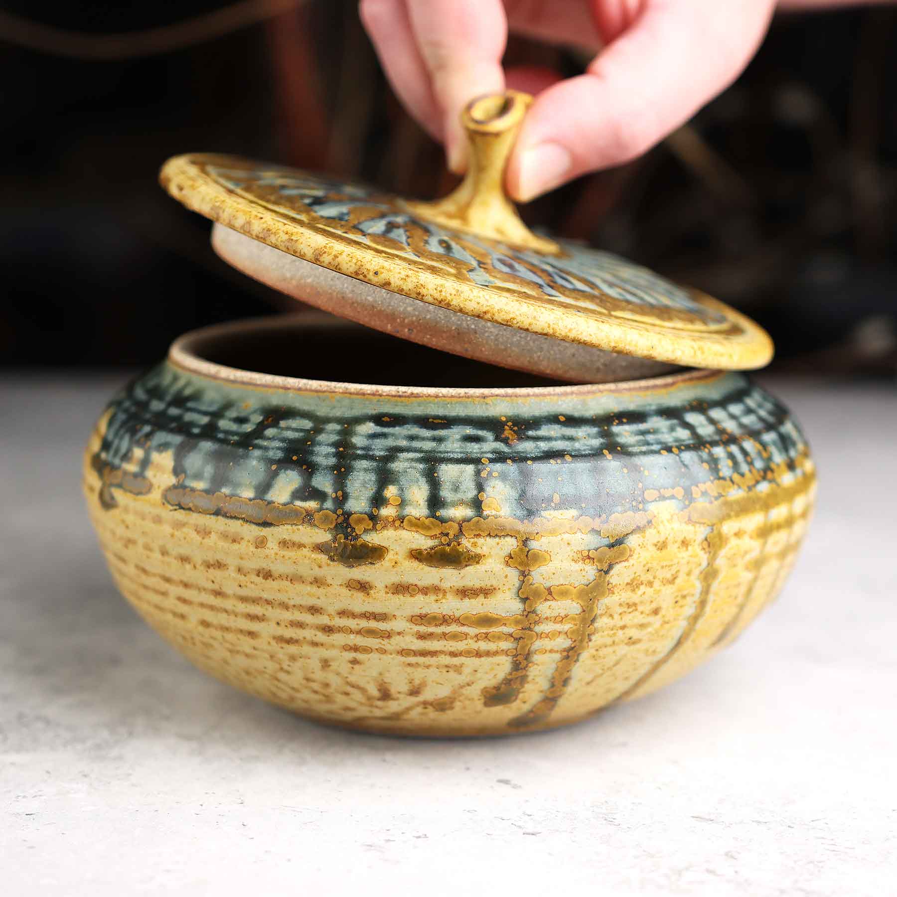 Yellow Blue Ash Lidded Jar