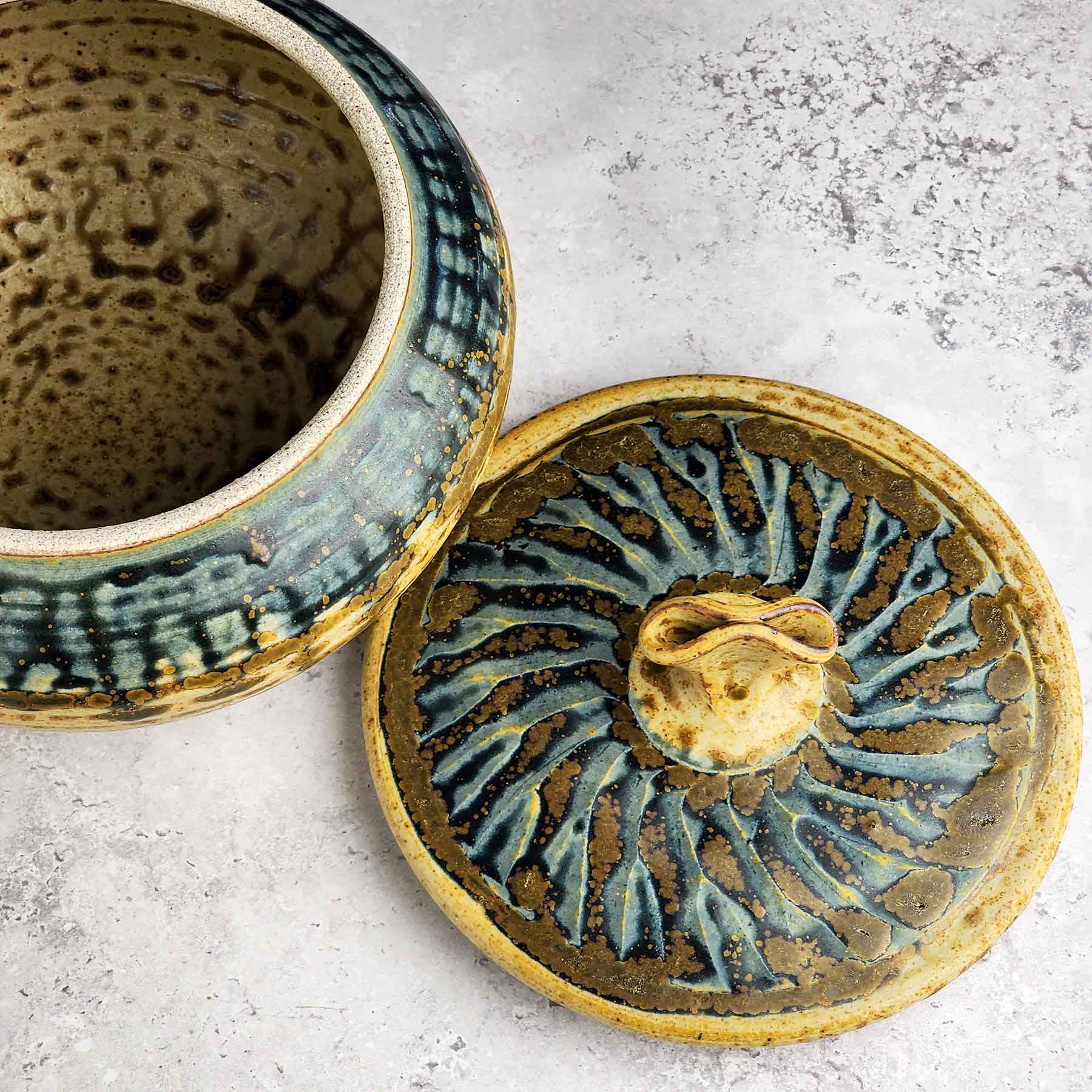 Yellow Blue Ash Lidded Jar