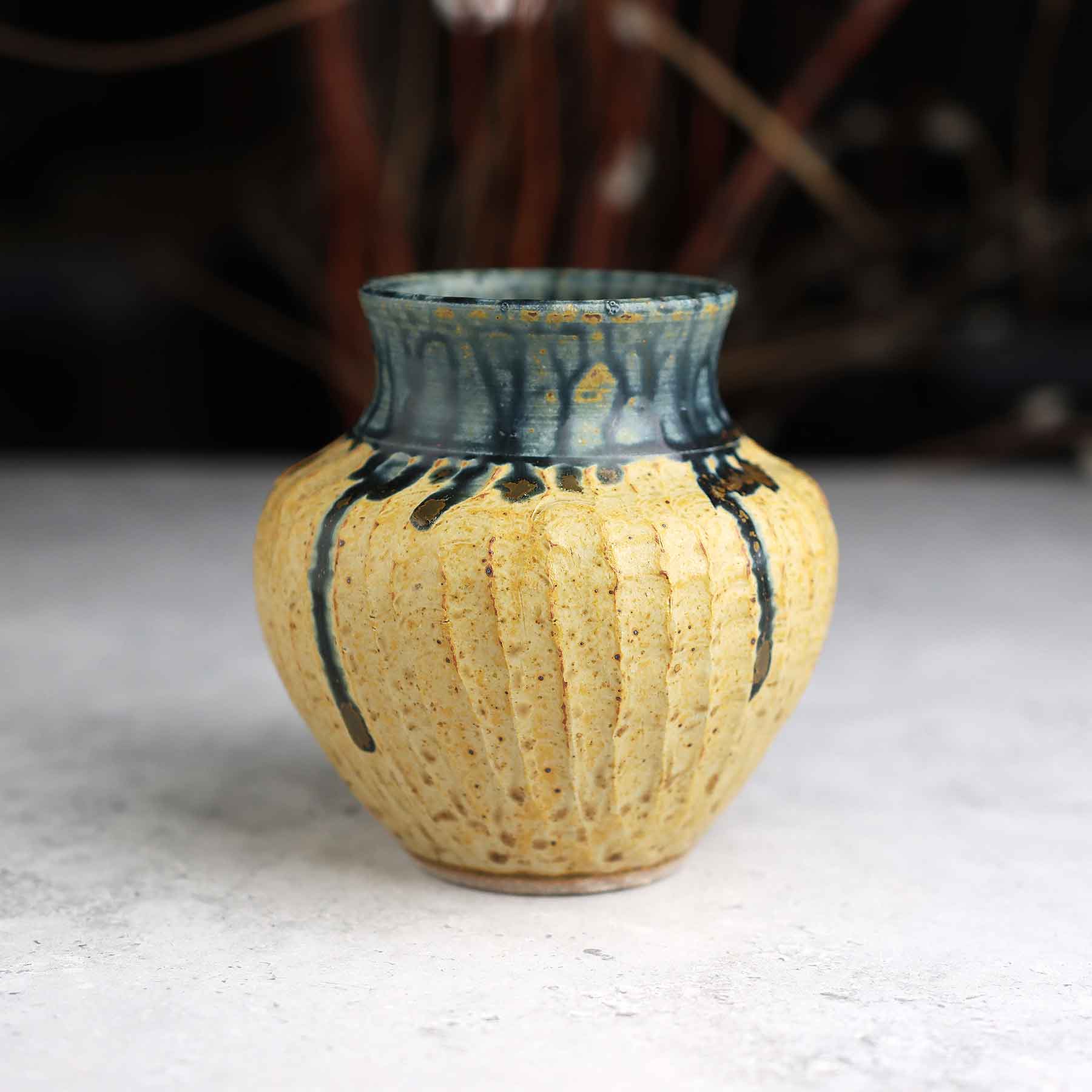 Yellow Blue Ash Carved Vase