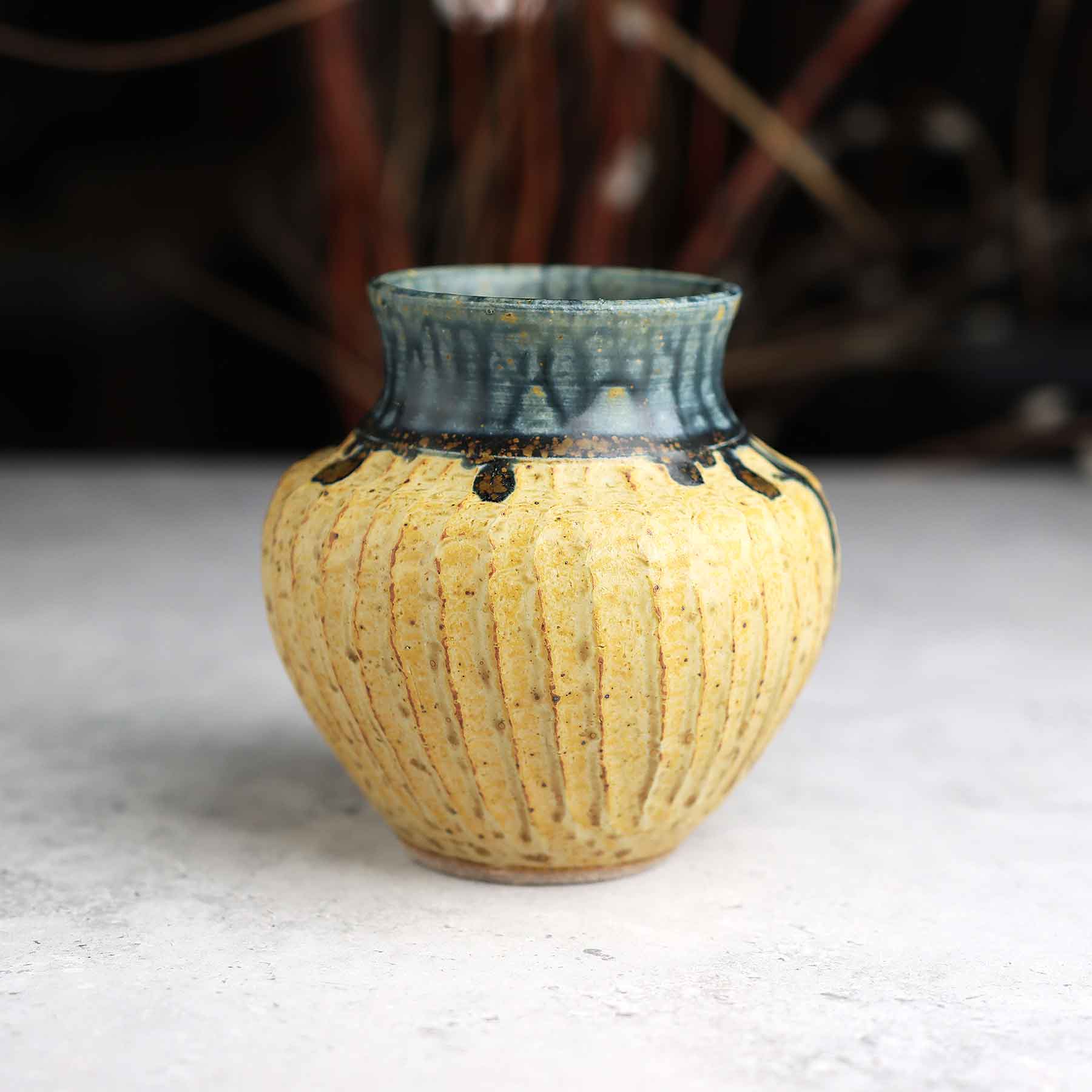 Yellow Blue Ash Carved Vase