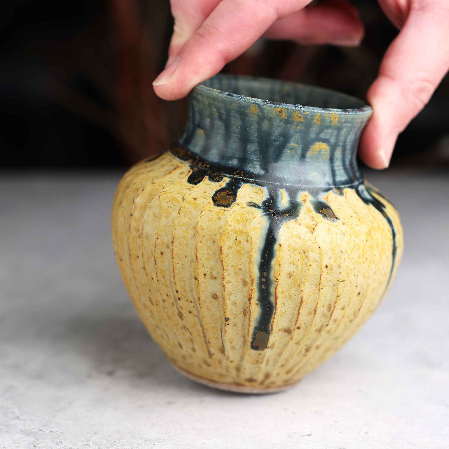 Yellow Blue Ash Carved Vase