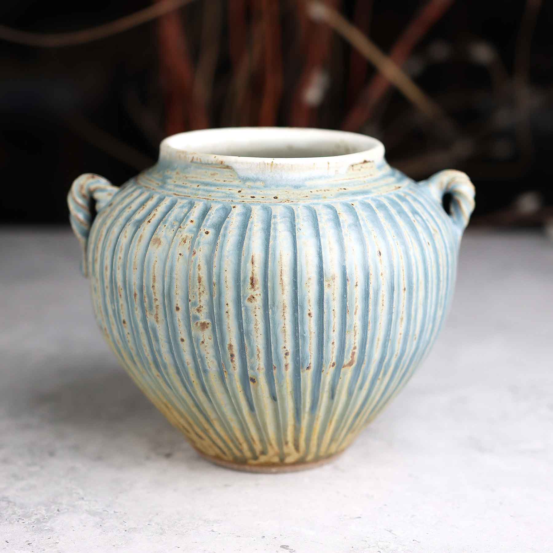 Light Blue Ash Carved Vase