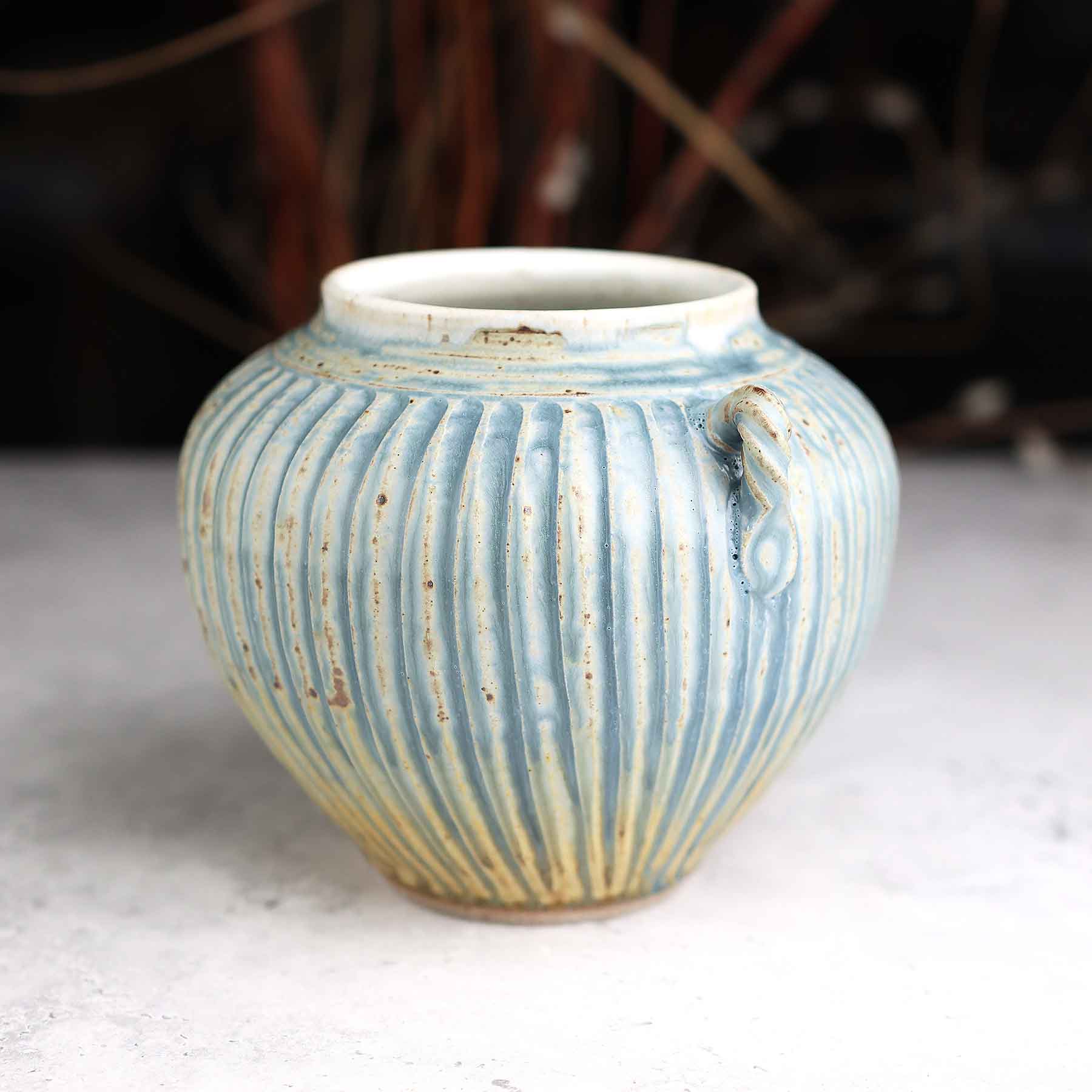 Light Blue Ash Carved Vase