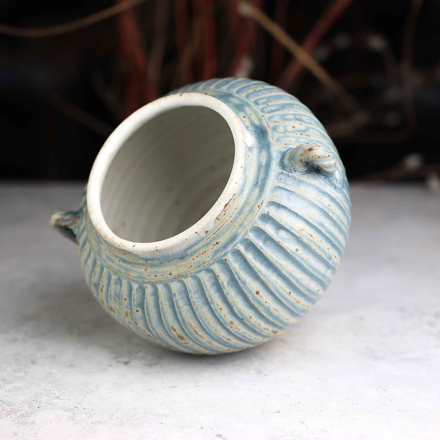 Light Blue Ash Carved Vase