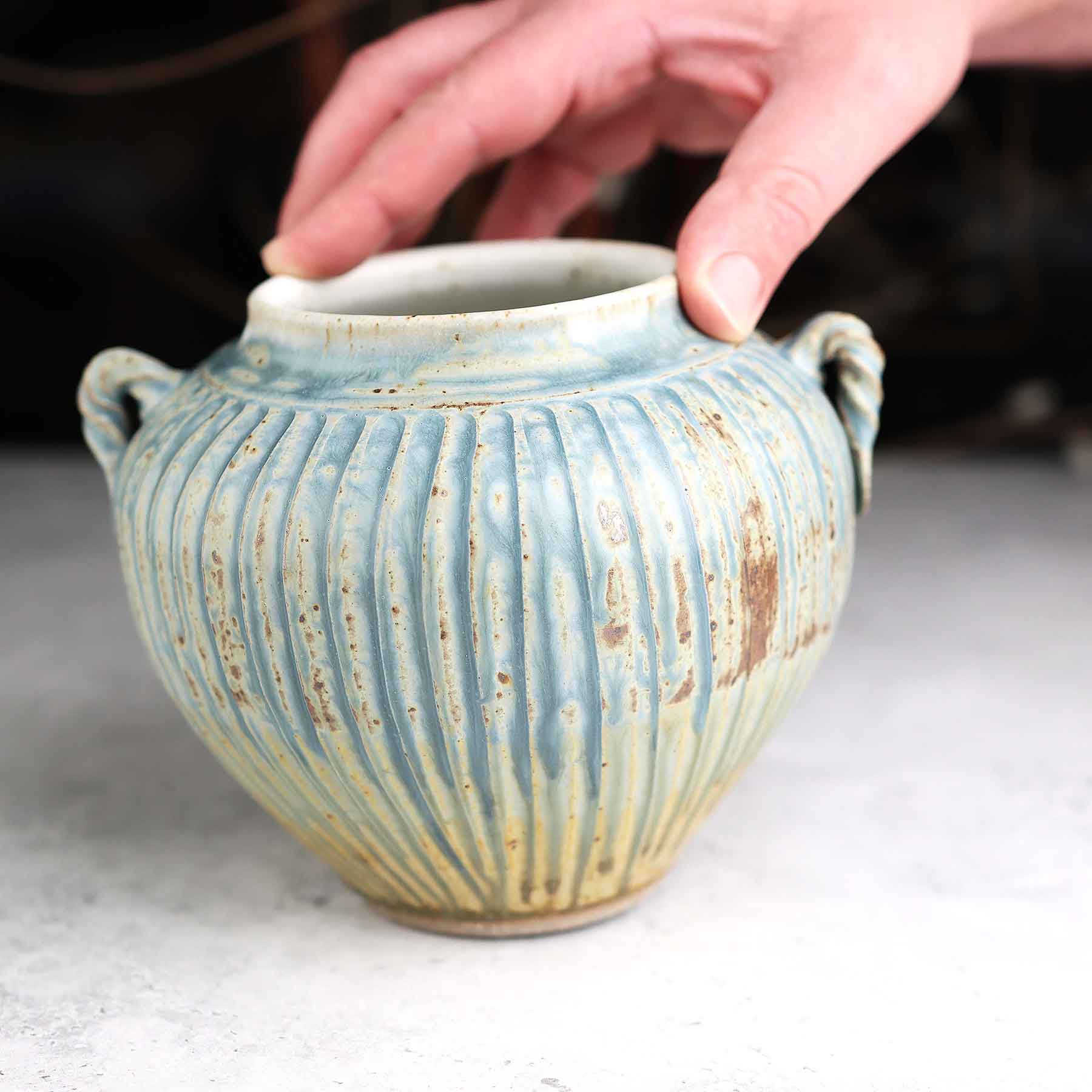 Light Blue Ash Carved Vase