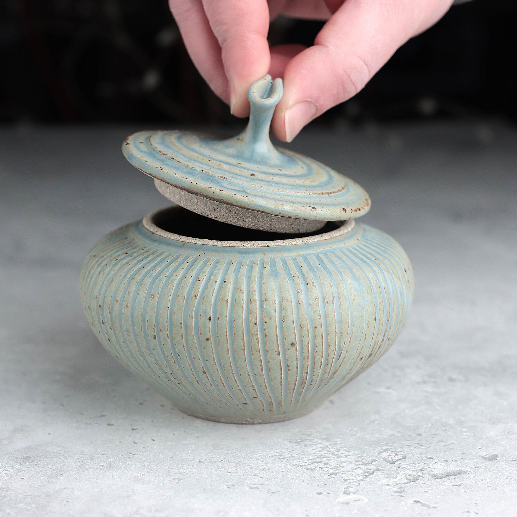 Small Fluted Belly Jar in Light Blue Ash