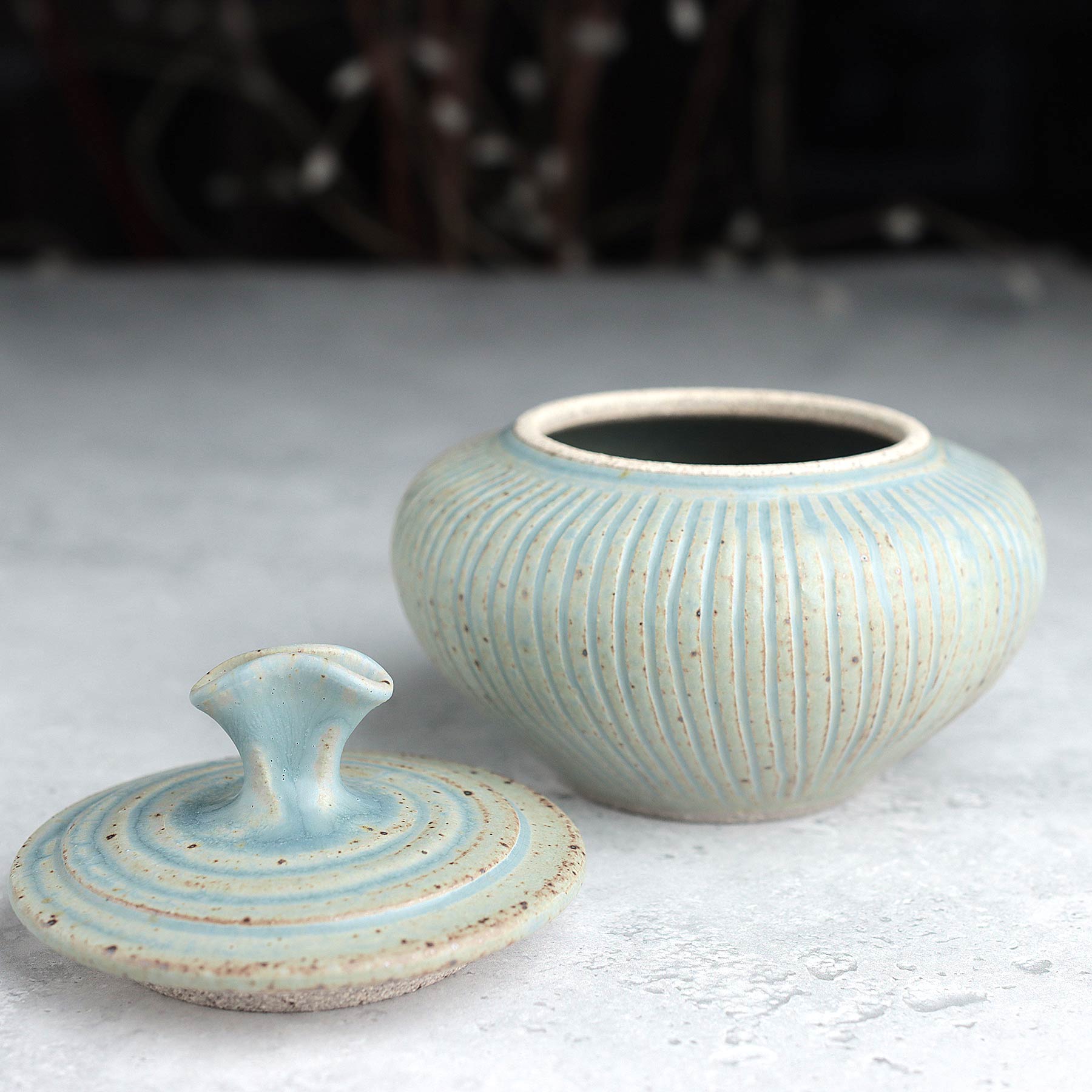 Small Fluted Belly Jar in Light Blue Ash