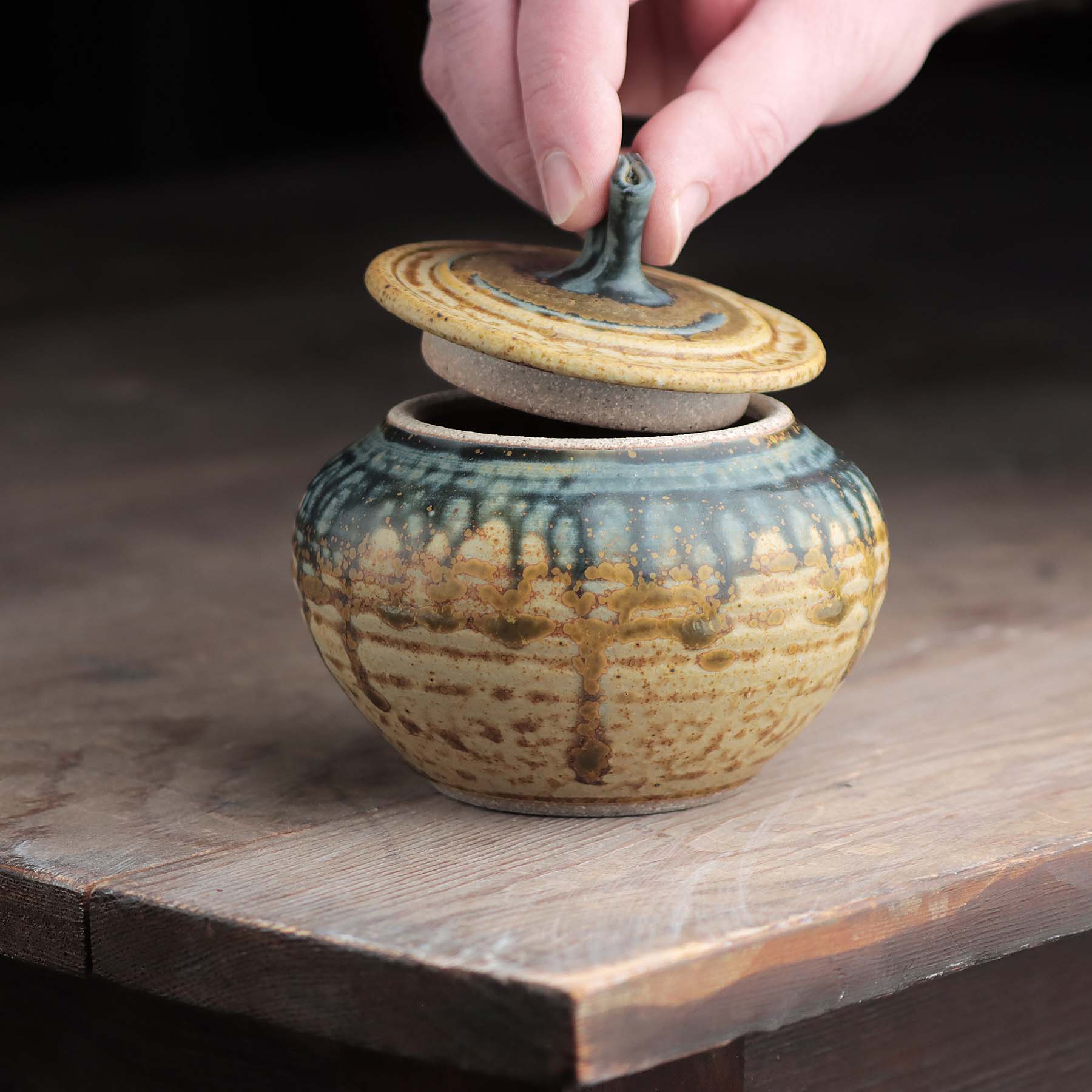 Small Belly Jar in Yellow Blue Ash