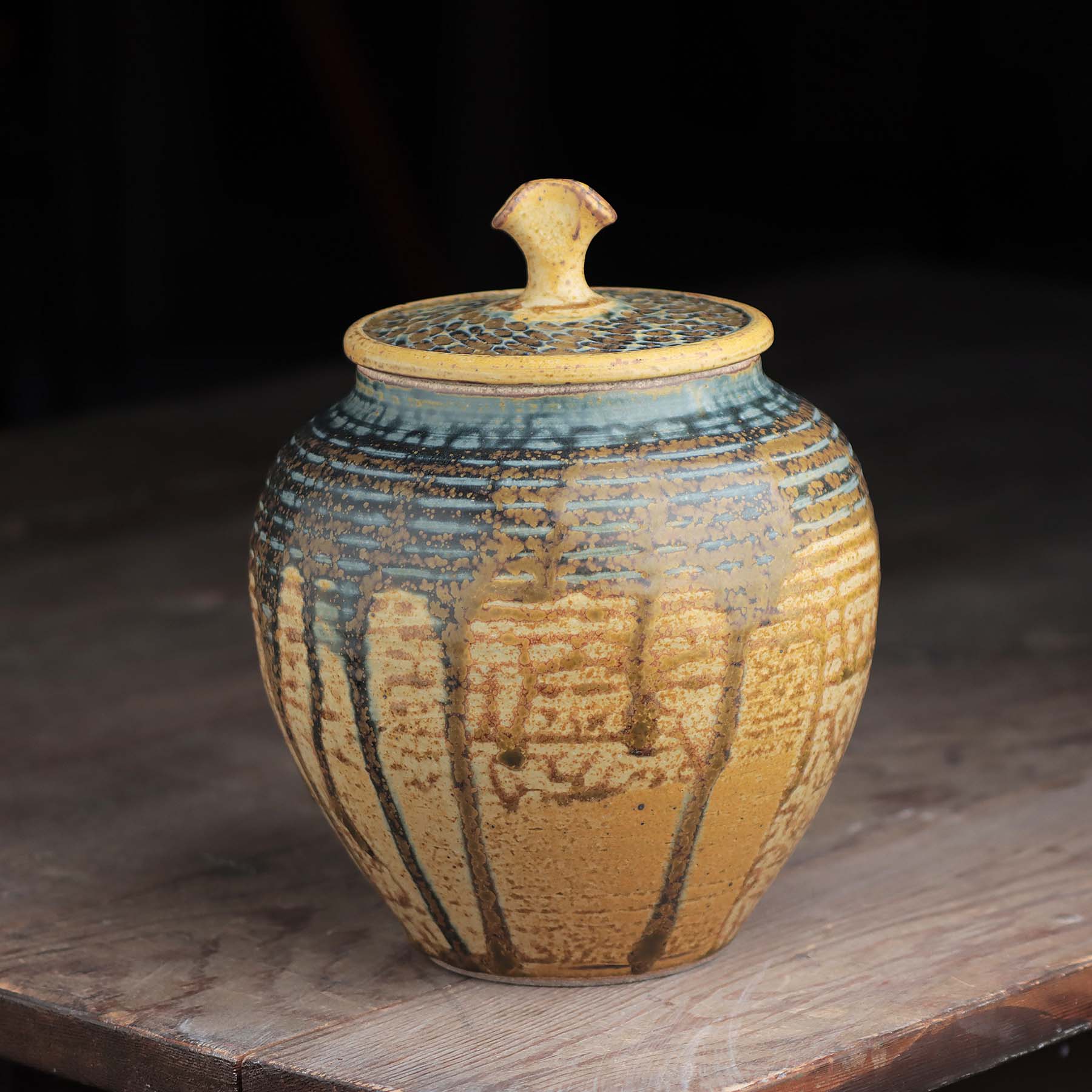 Lidded Jar in Yellow Blue Ash