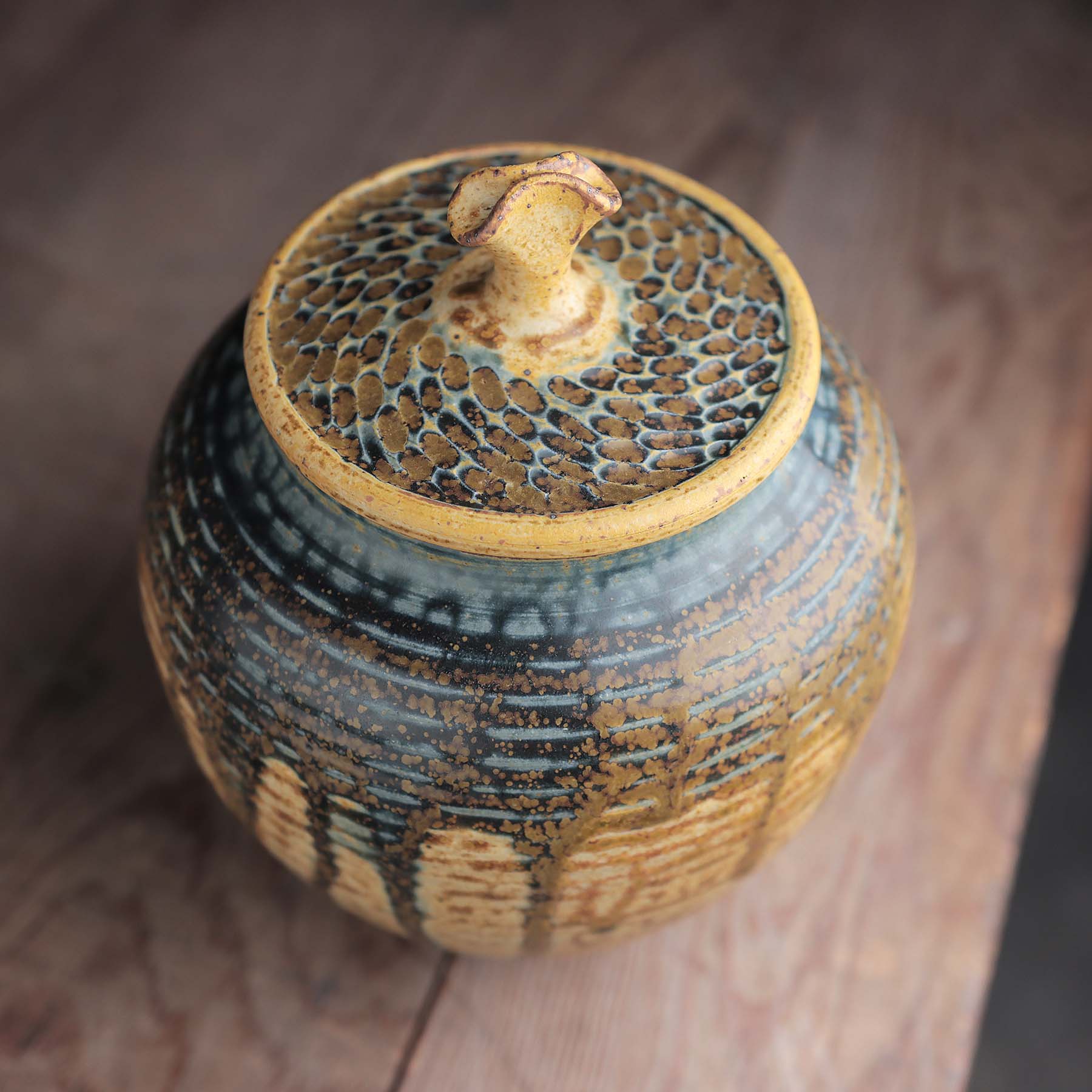 Lidded Jar in Yellow Blue Ash