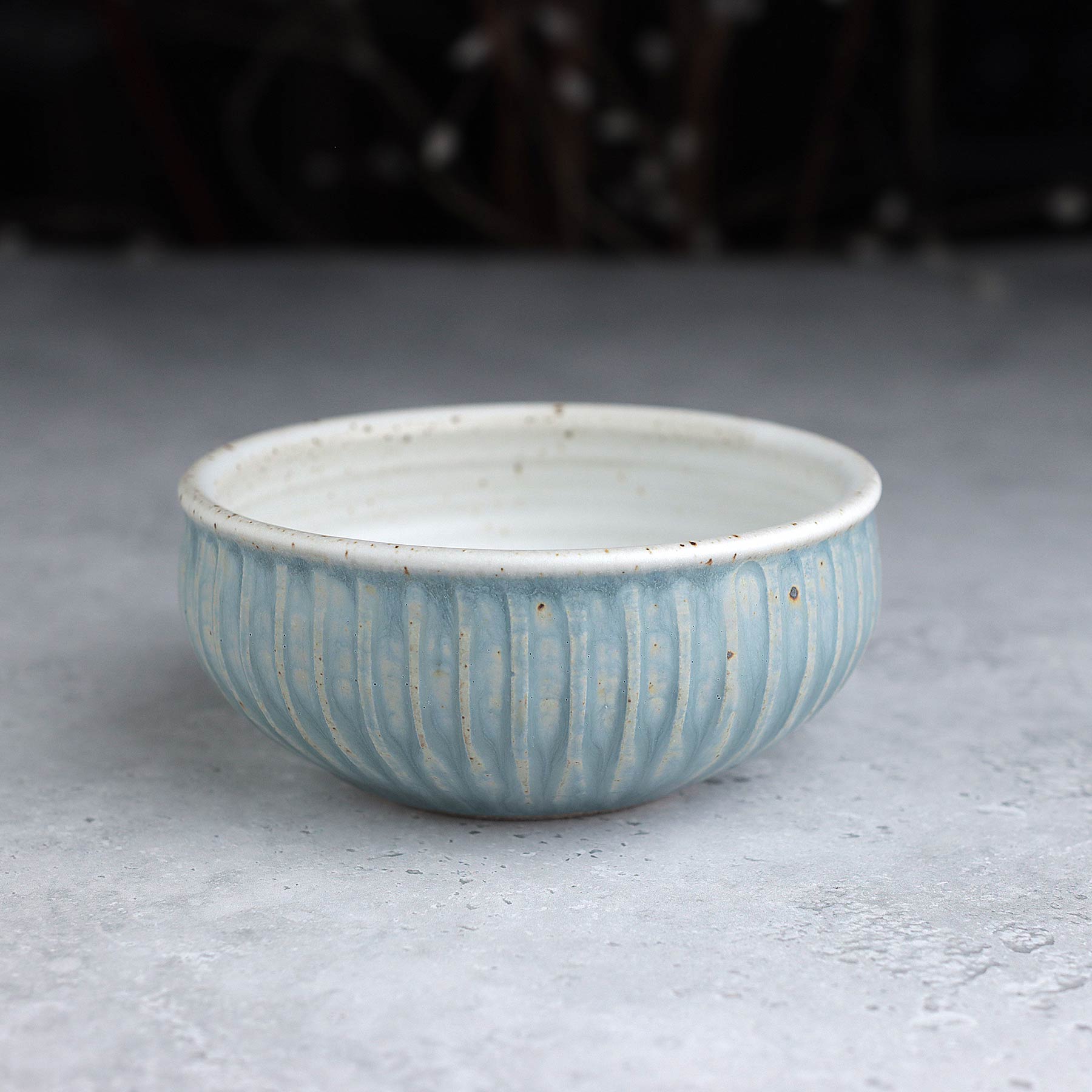 Small Fluted Bowl in Light Blue Ash & White