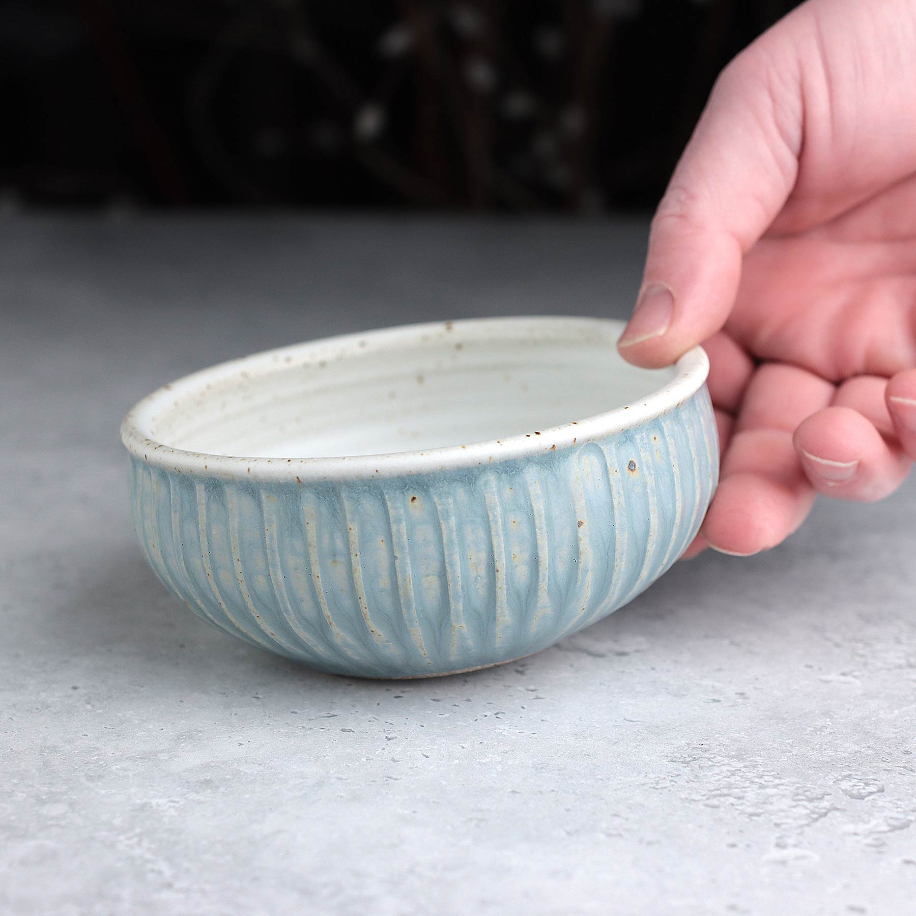 Small Fluted Bowl in Light Blue Ash & White
