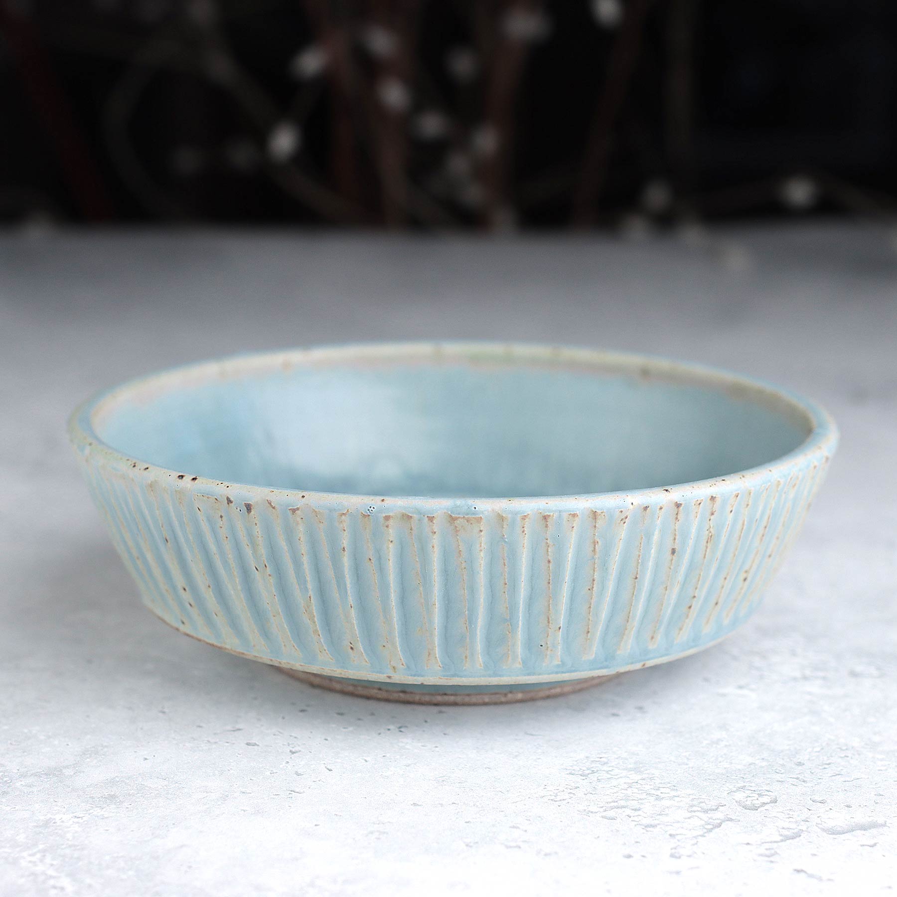 Small Fluted Serving Bowl in Light Blue Ash